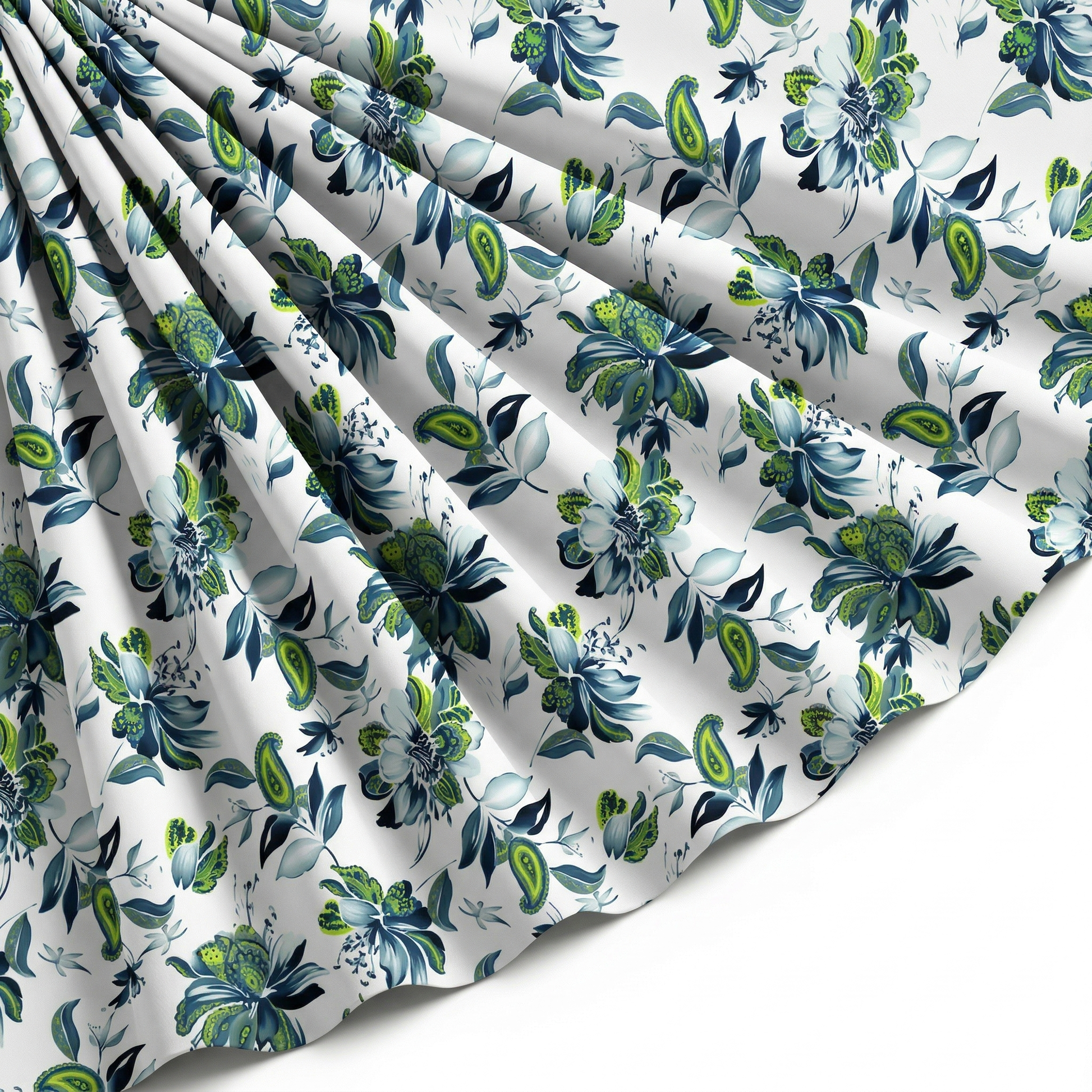 Tissu Satin Touché Soie imprimé Fleur Cachemire Blanc