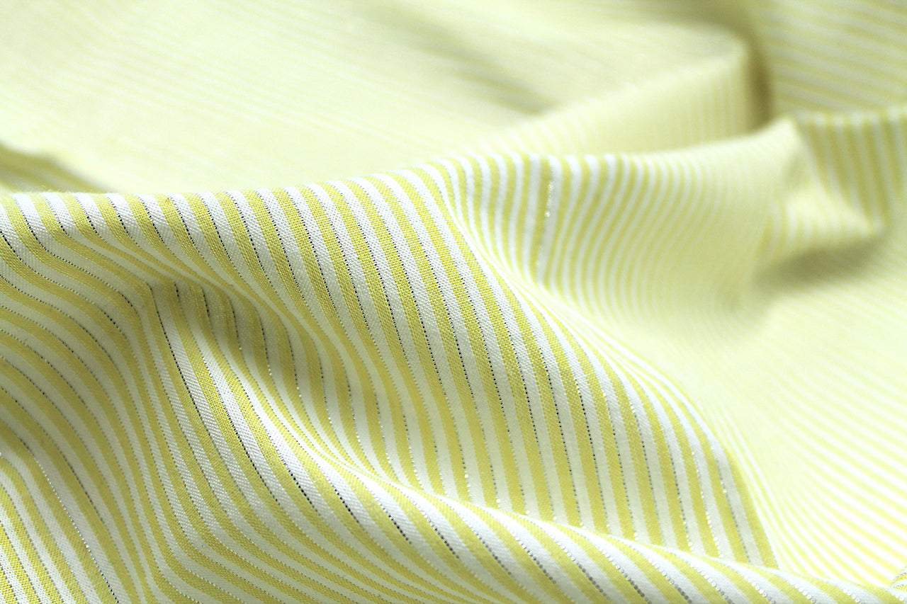 Tissu Seersucker Coton Rayé Lurex Jaune