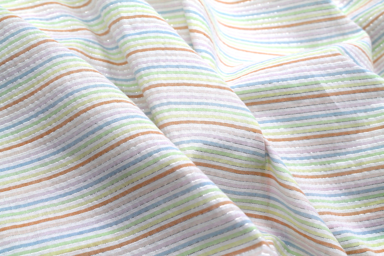 Tissu Seersucker Coton Rayé Lurex Multicolor