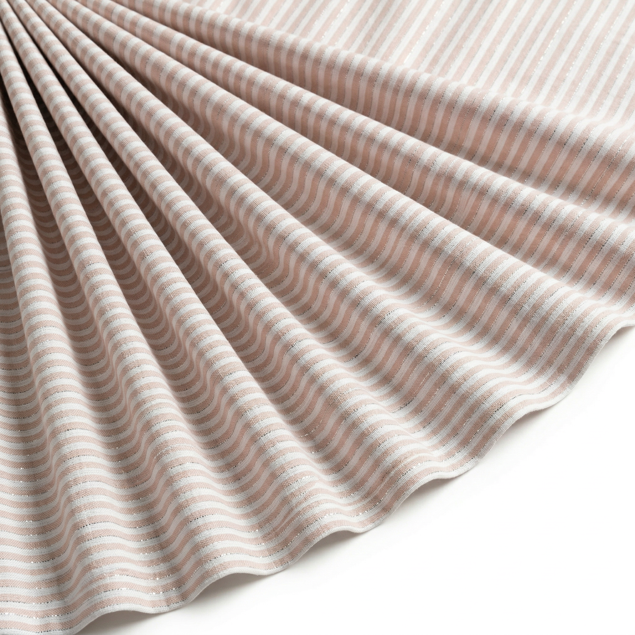 Tissu Seersucker Coton Rayé Lurex Rose