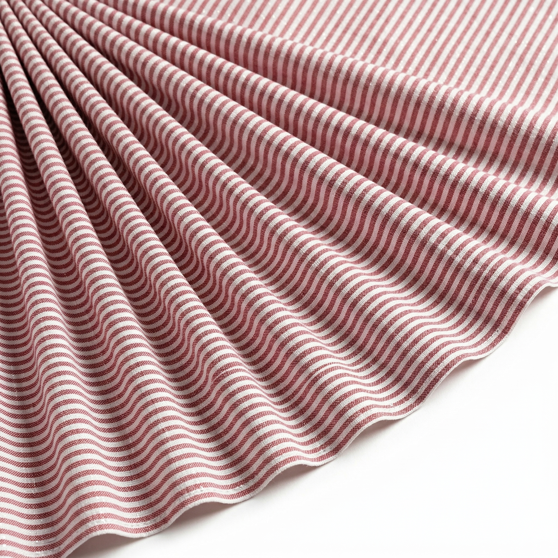 Tissu Seersucker Coton Rayé Lurex Rouge