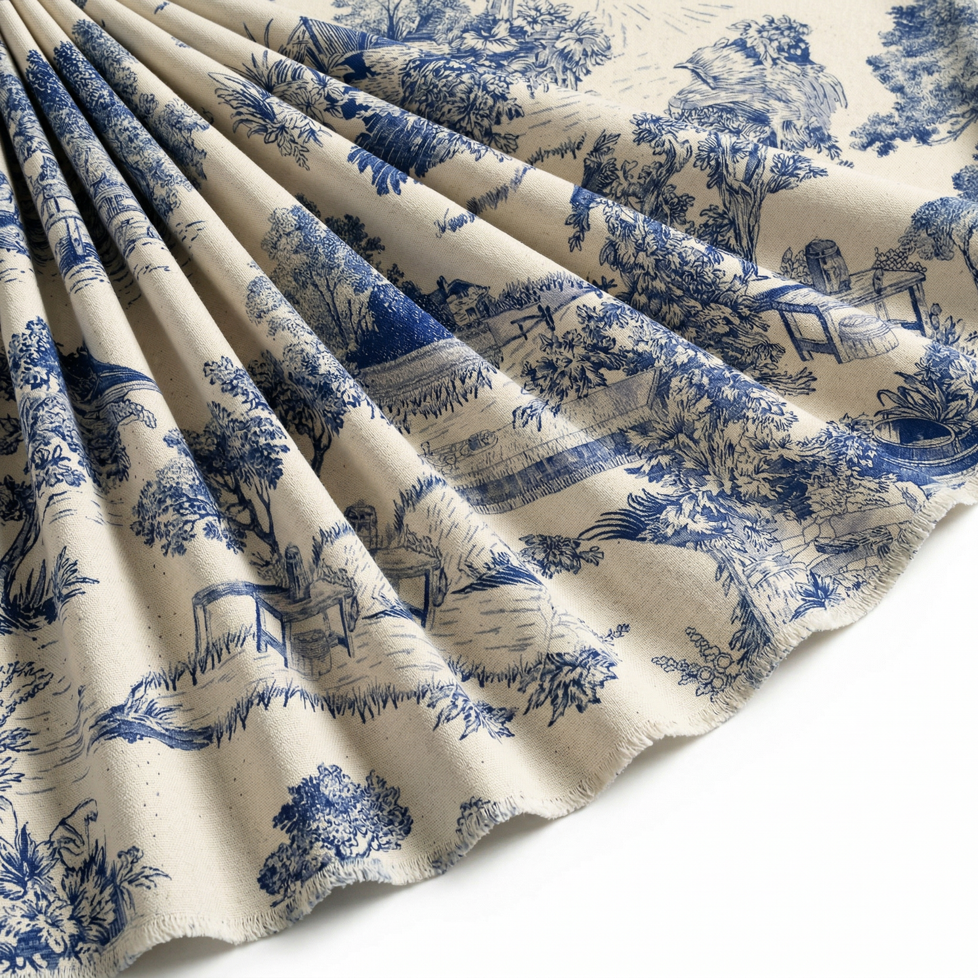Tissu Toile de Jouy Coton Domaine Bleu