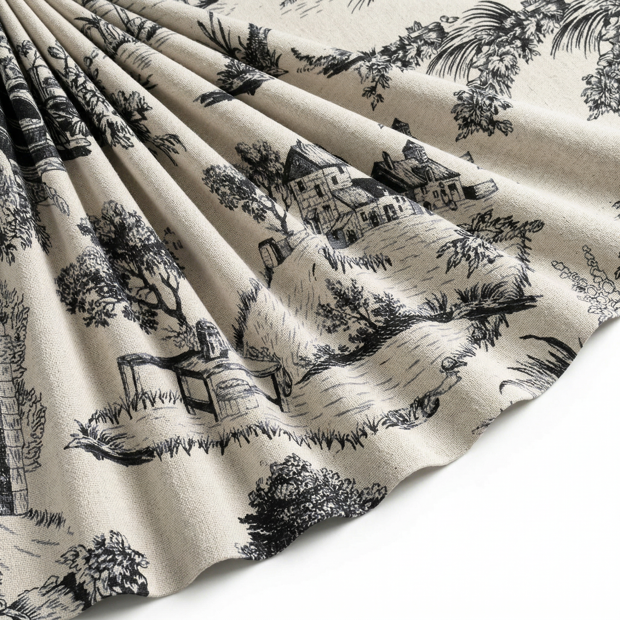 Tissu Toile de Jouy Coton Domaine Noir