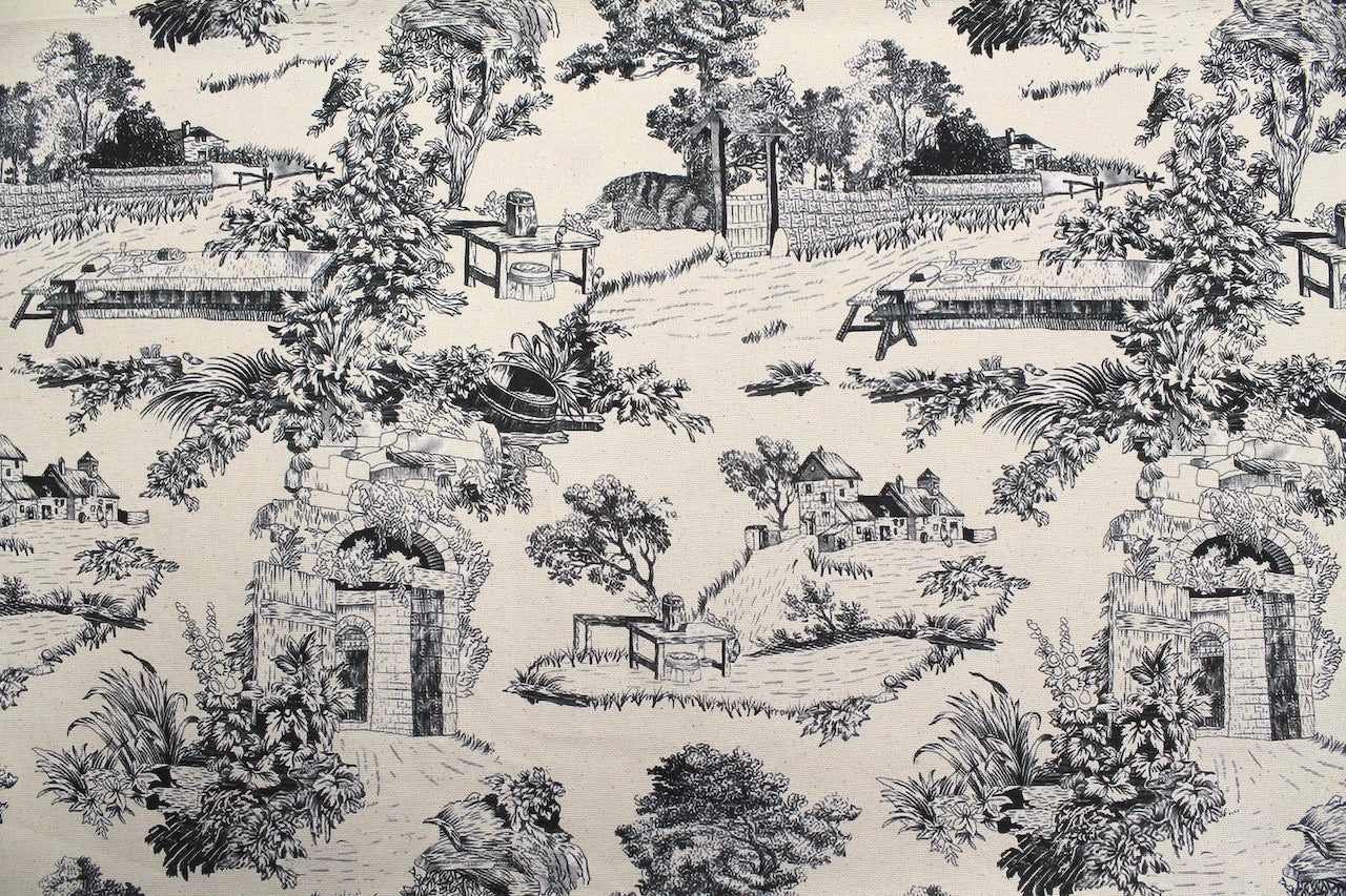Tissu Toile de Jouy Coton Domaine Noir