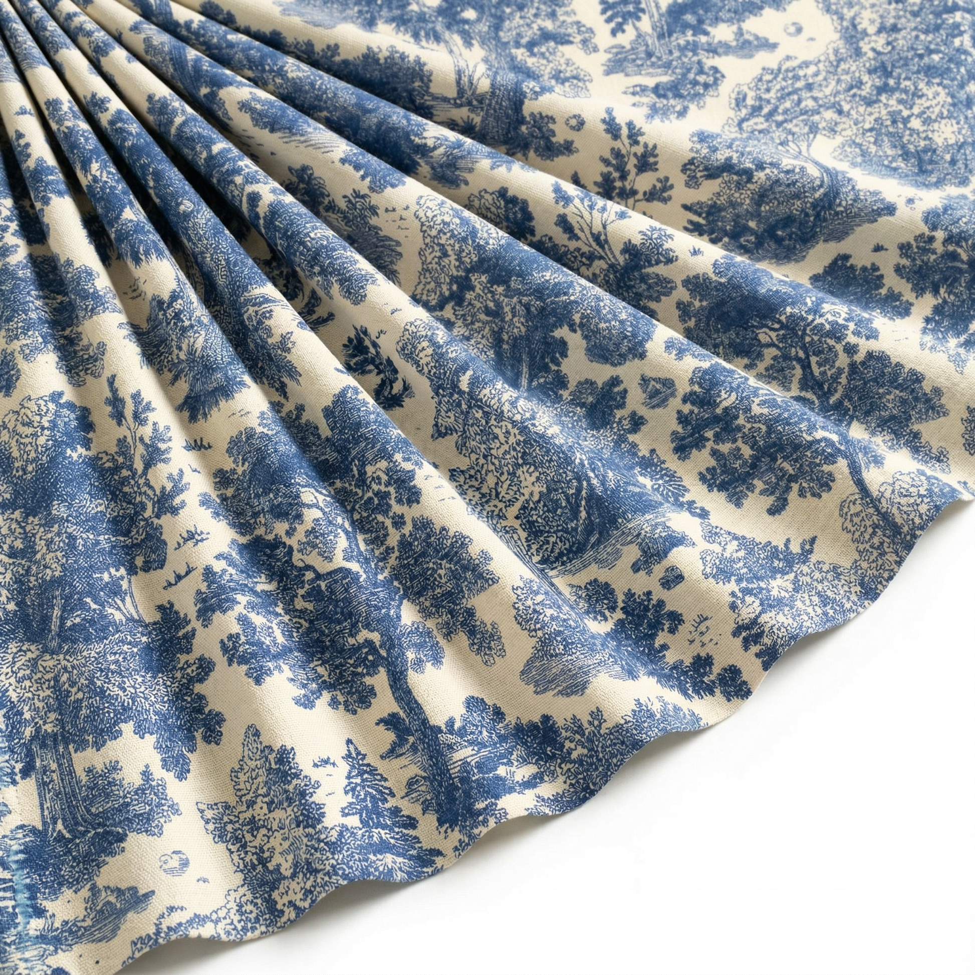 Tissu Toile de Jouy Coton Forêt Bleu
