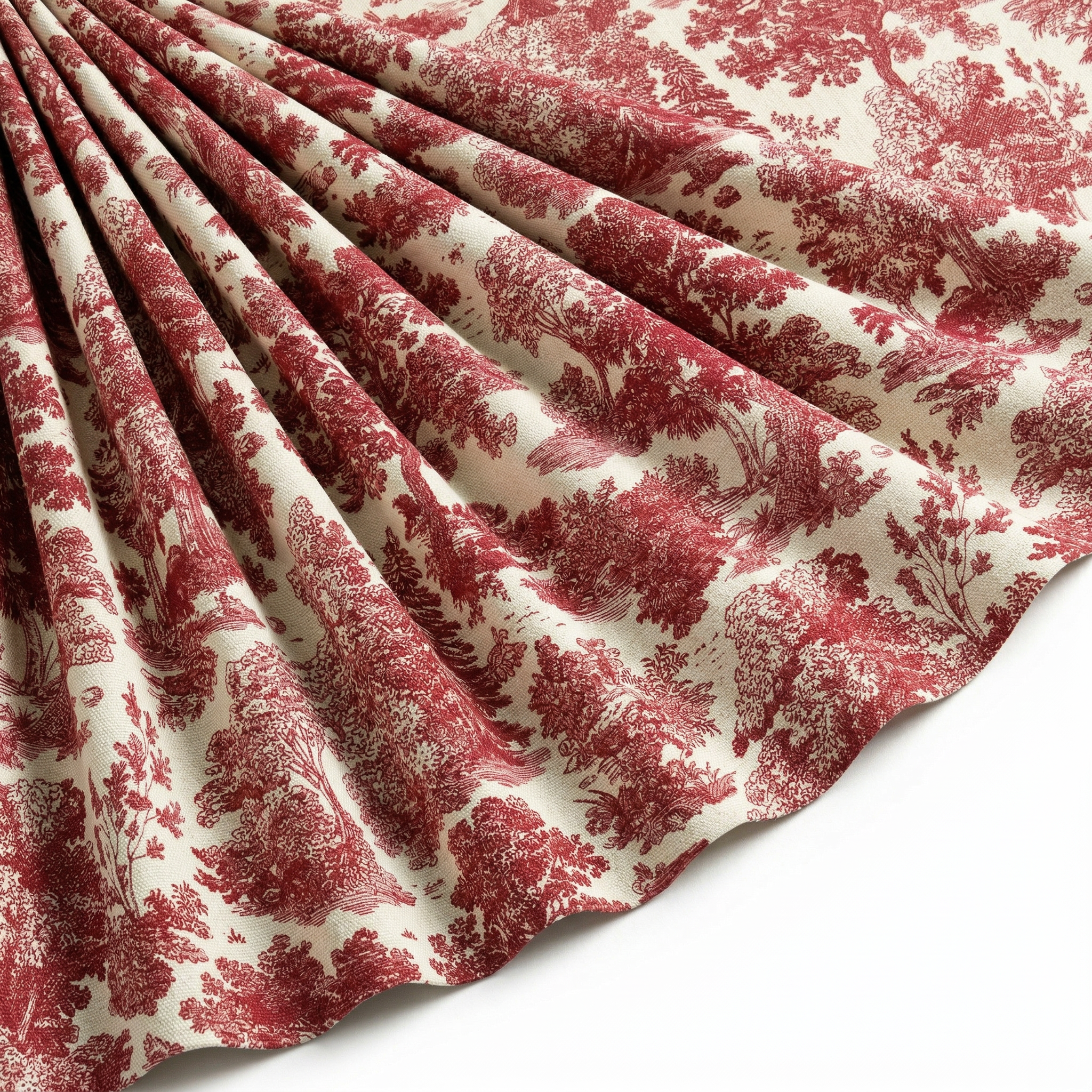 Tissu Toile de Jouy Coton Forêt Rouge