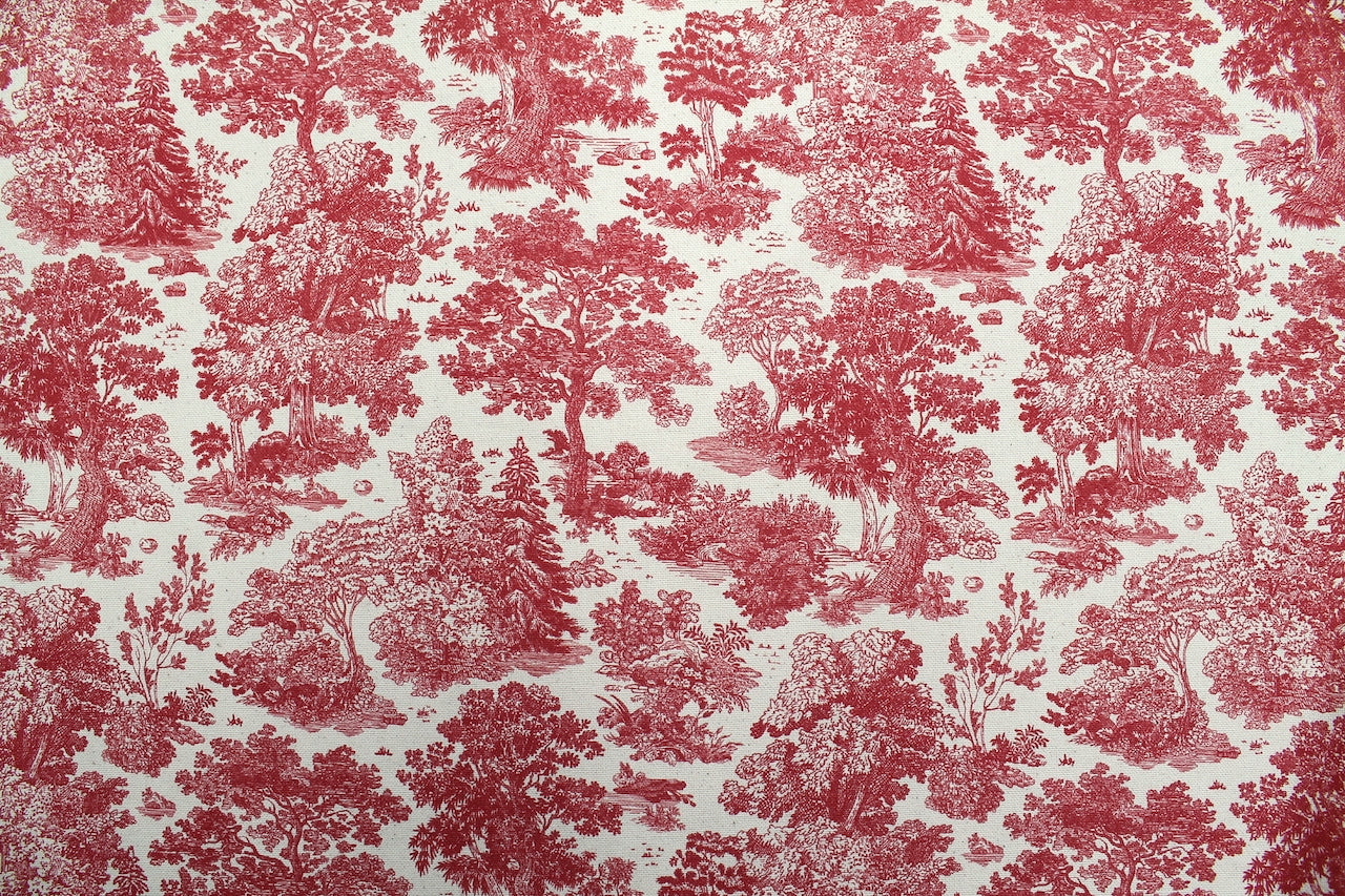 Tissu Toile de Jouy Coton Forêt Rouge