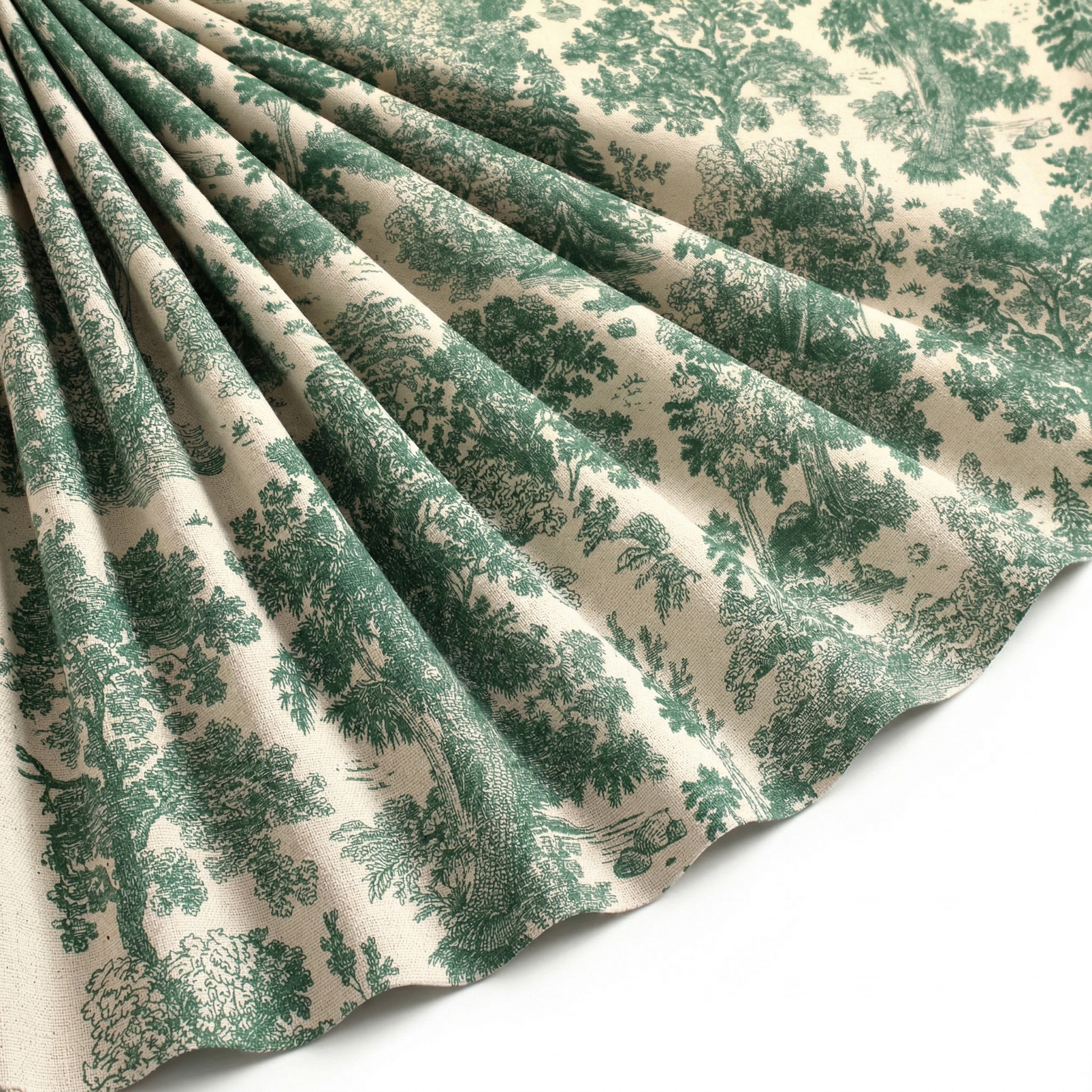 Tissu Toile de Jouy Coton Forêt Vert
