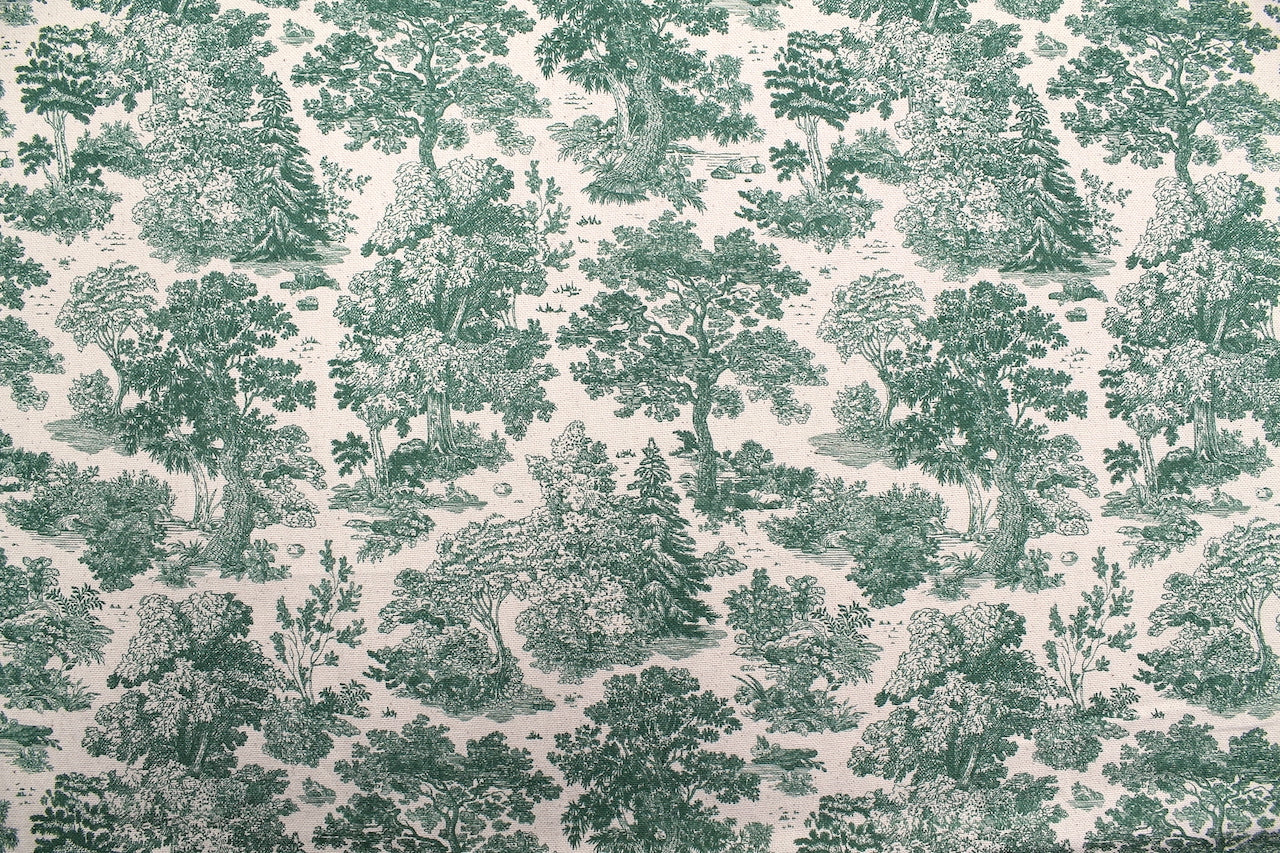 Tissu Toile de Jouy Coton Forêt Vert