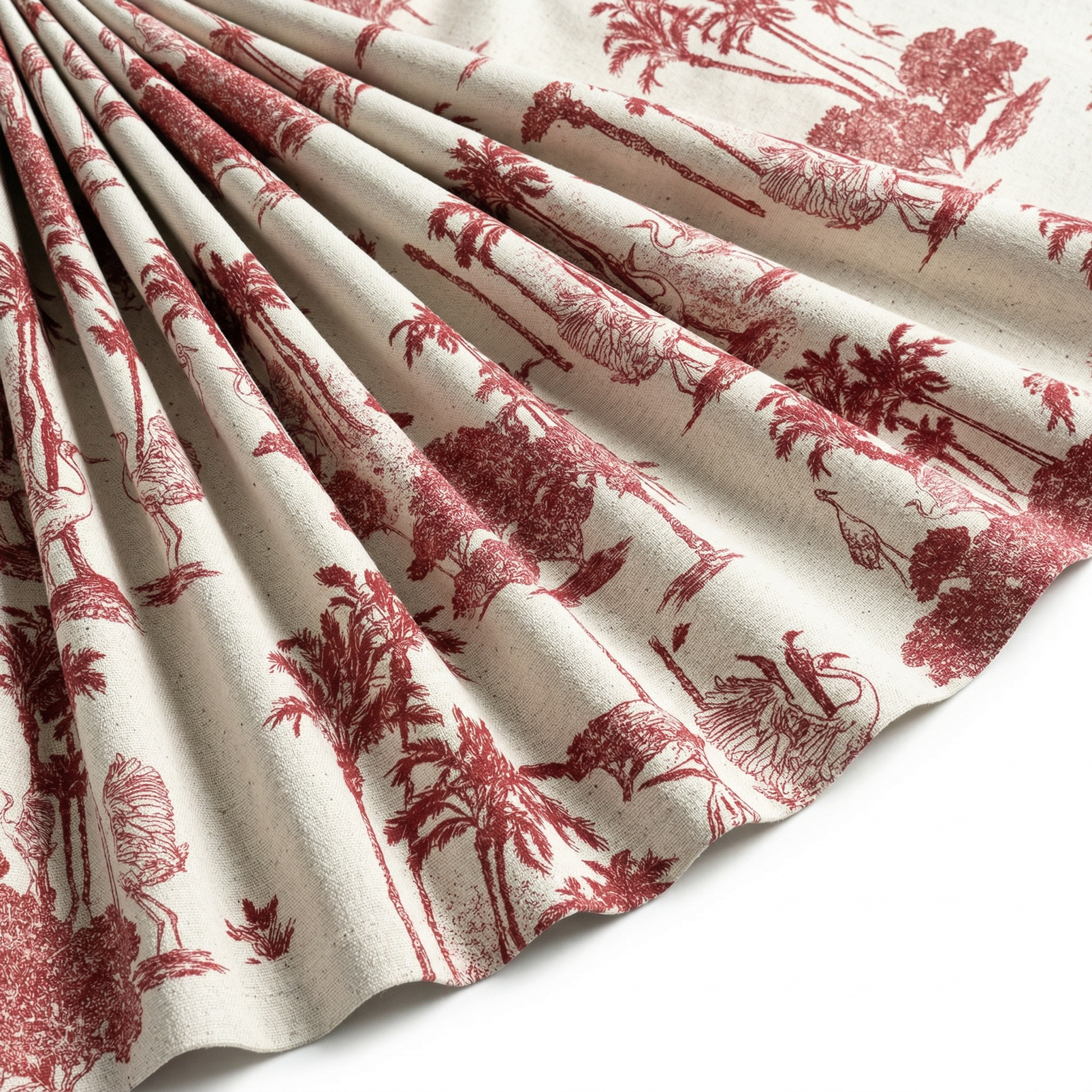 Tissu Toile de Jouy Coton Jungle Tropicale Rouge