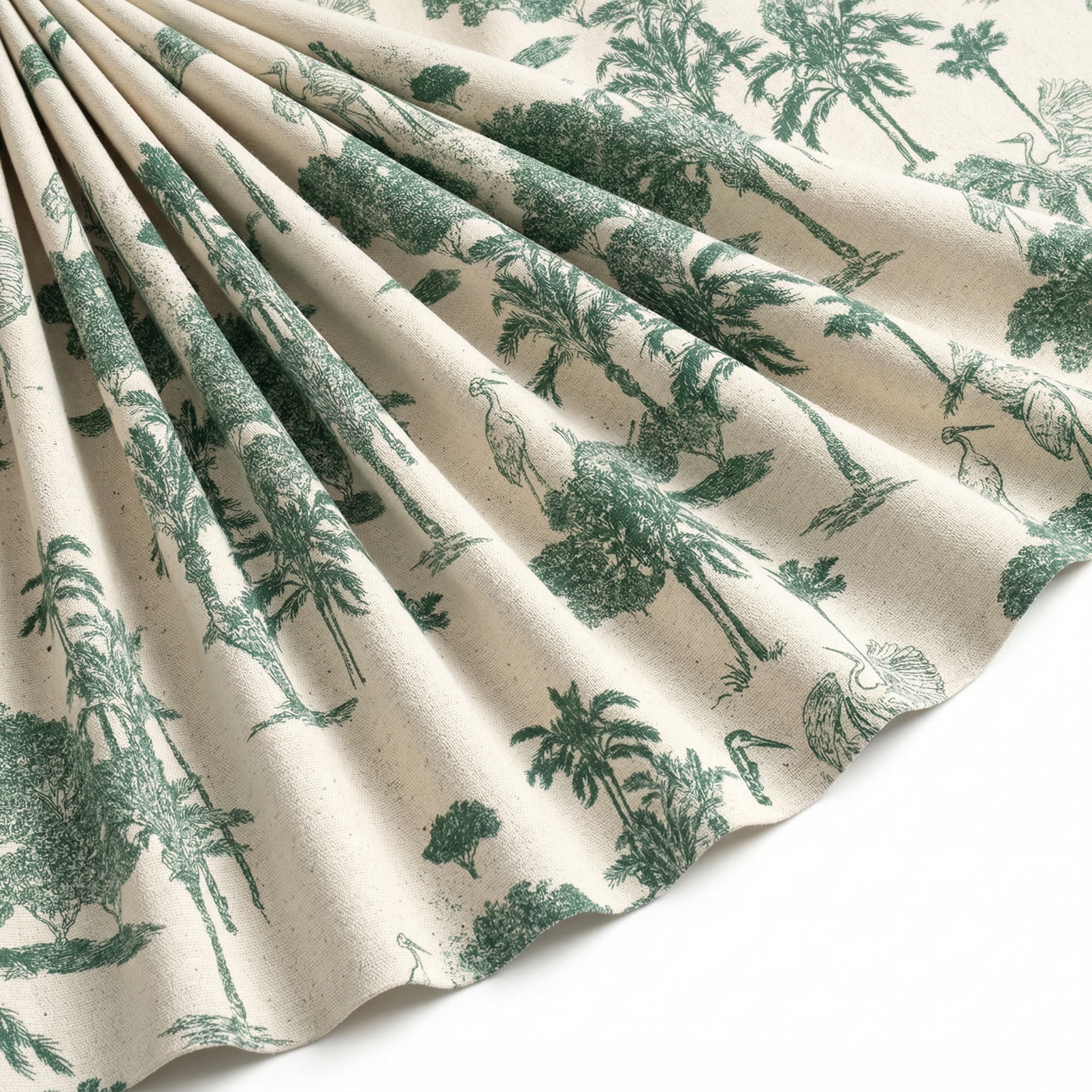 Tissu Toile de Jouy Coton Jungle Tropicale Vert
