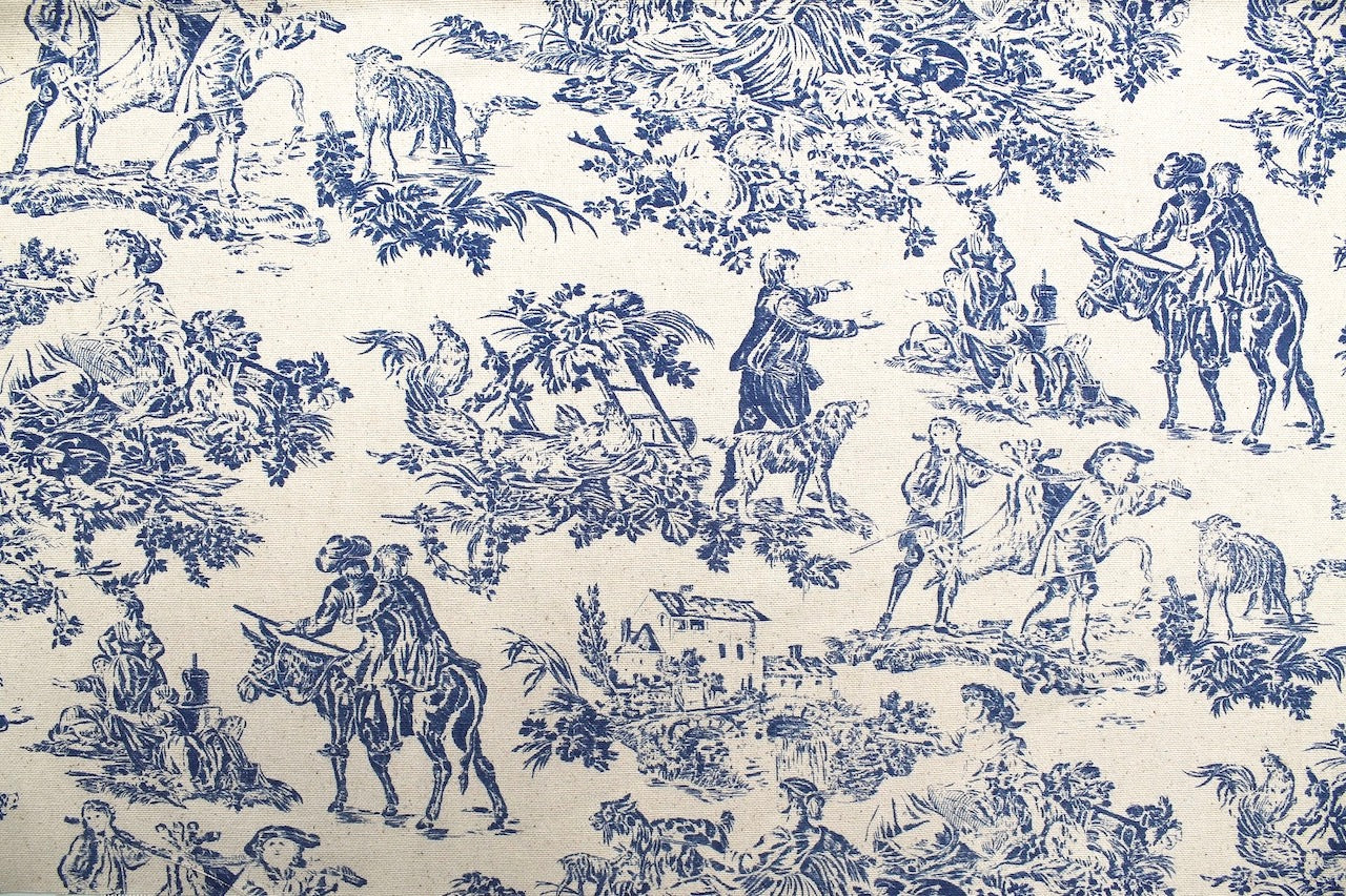 Tissu Toile de Jouy Coton Quotidien Champêtre Bleu