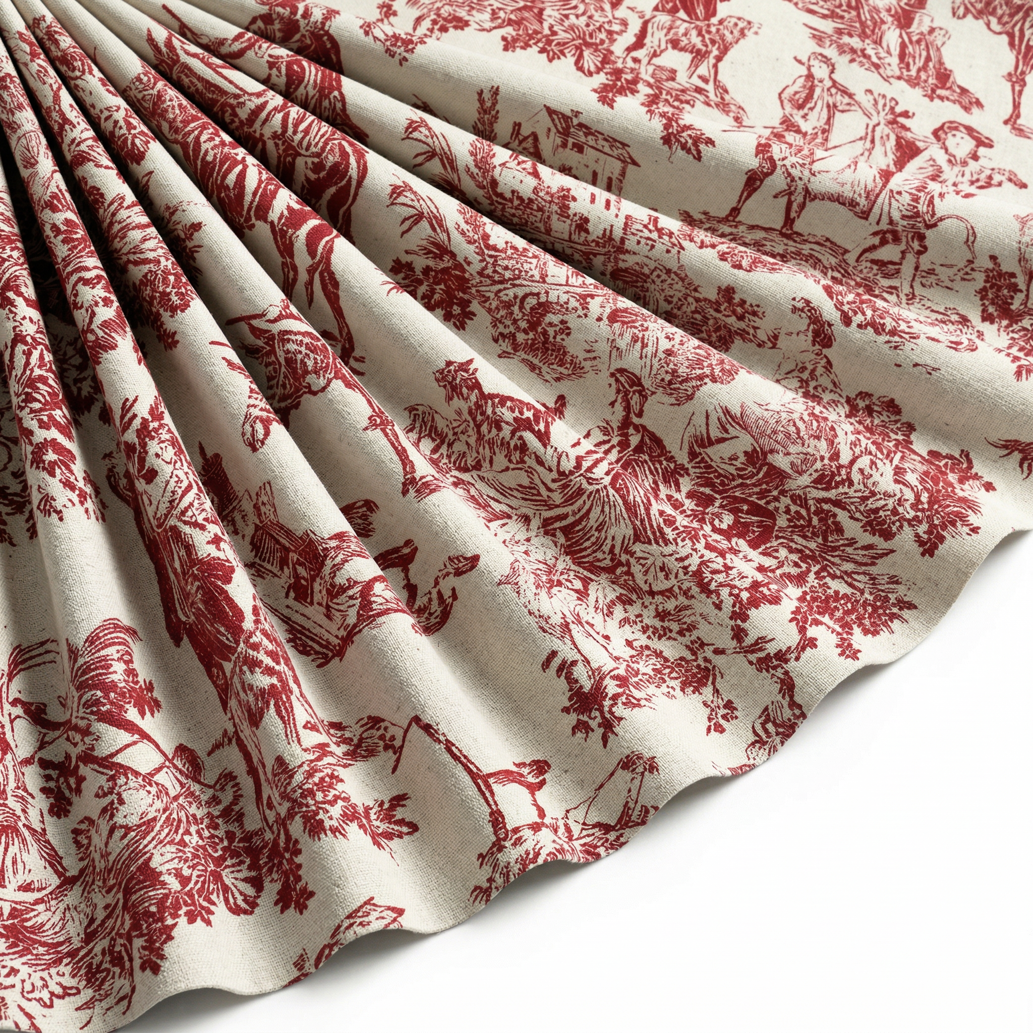 Tissu Toile de Jouy Coton Quotidien Champêtre Rouge