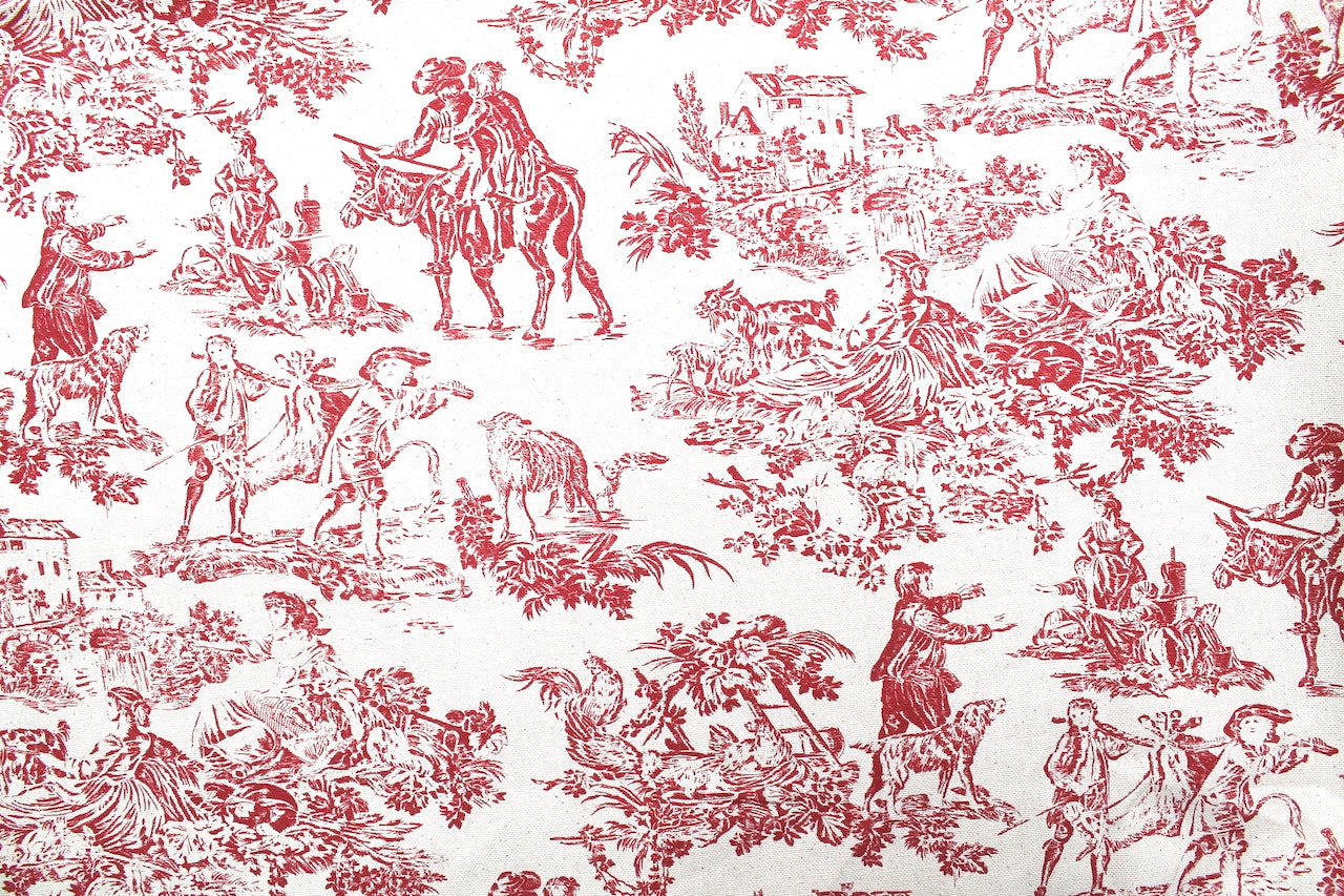 Tissu Toile de Jouy Coton Quotidien Champêtre Rouge