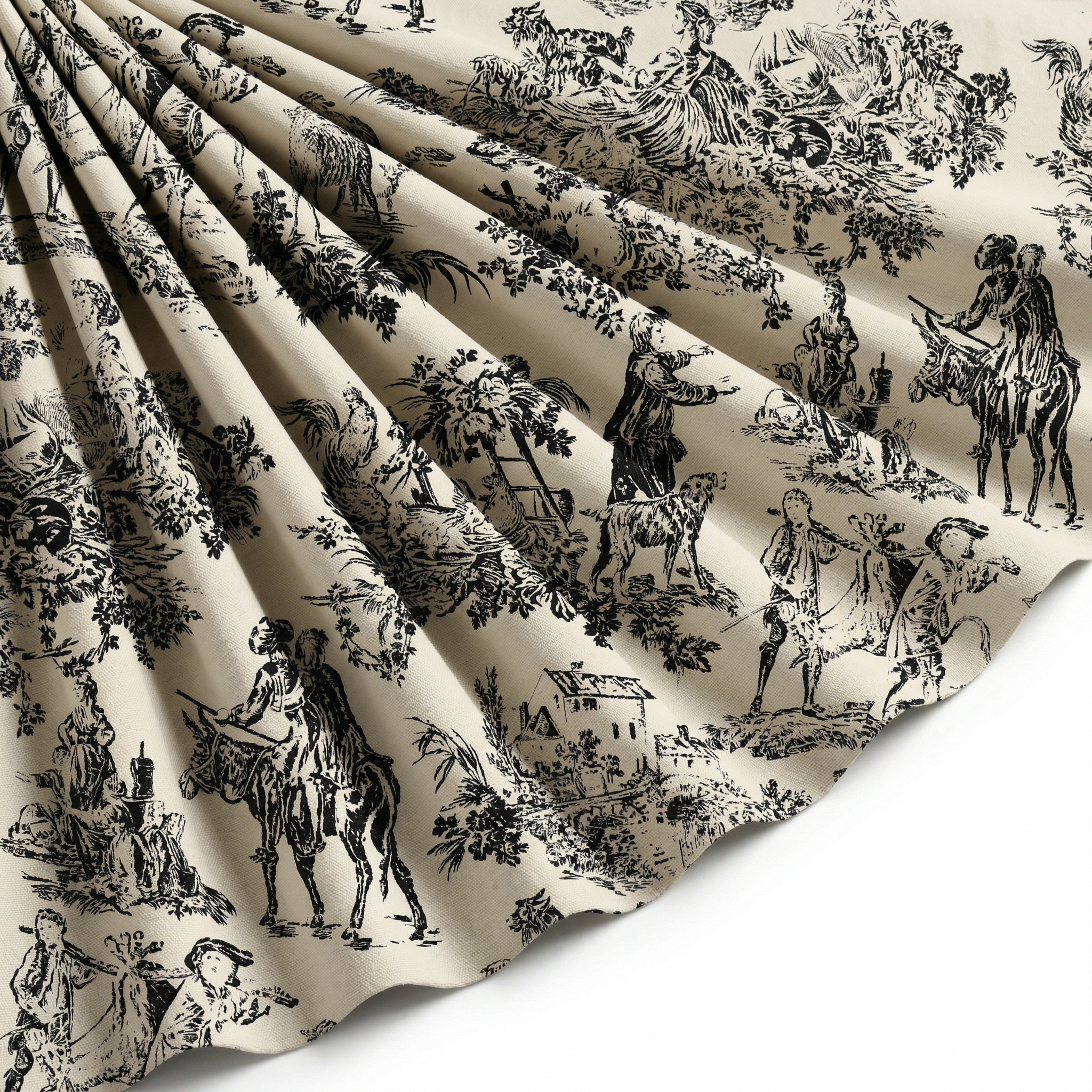Tissu Toile de Jouy Coton Quotidien Champêtre Noir