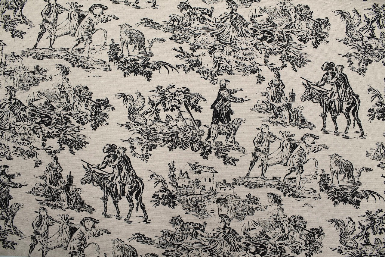 Tissu Toile de Jouy Coton Quotidien Champêtre Noir