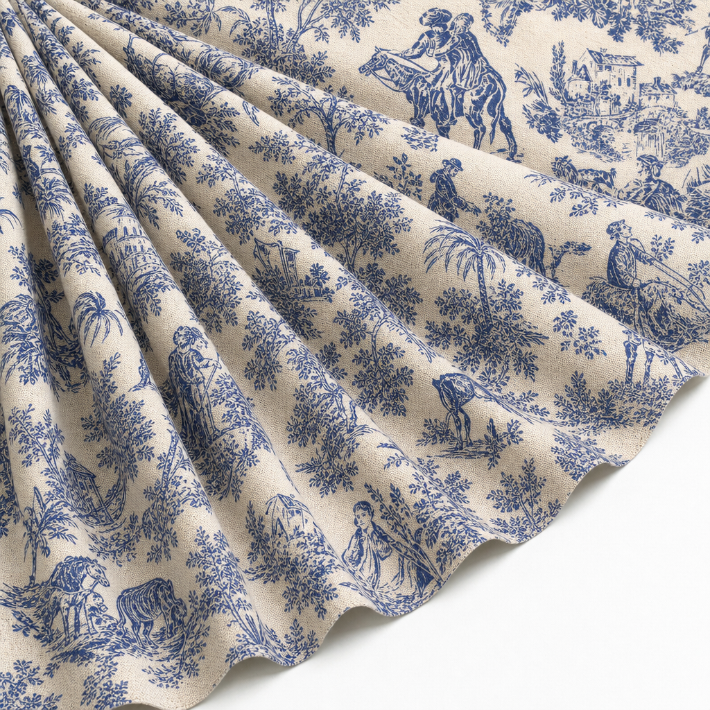 Tissu Toile de Jouy Coton Quotidien Champêtre Bleu