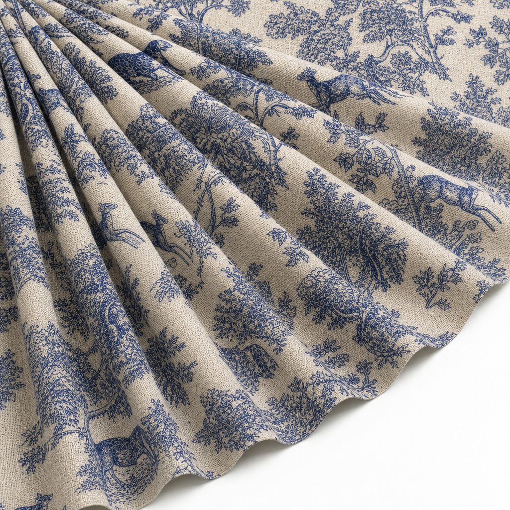 Tissu Toile de Jouy Coton Savane Bleu