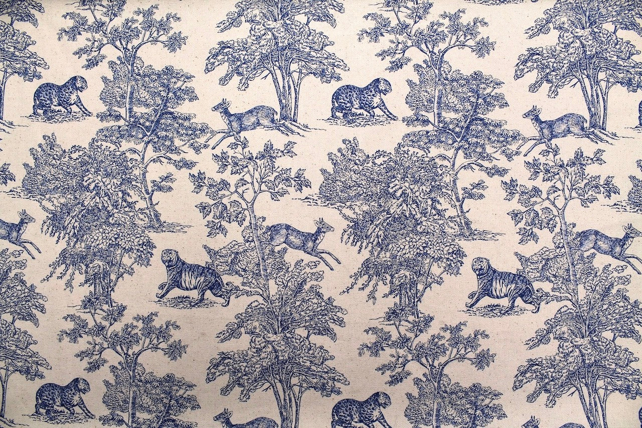 Tissu Toile de Jouy Coton Savane Bleu