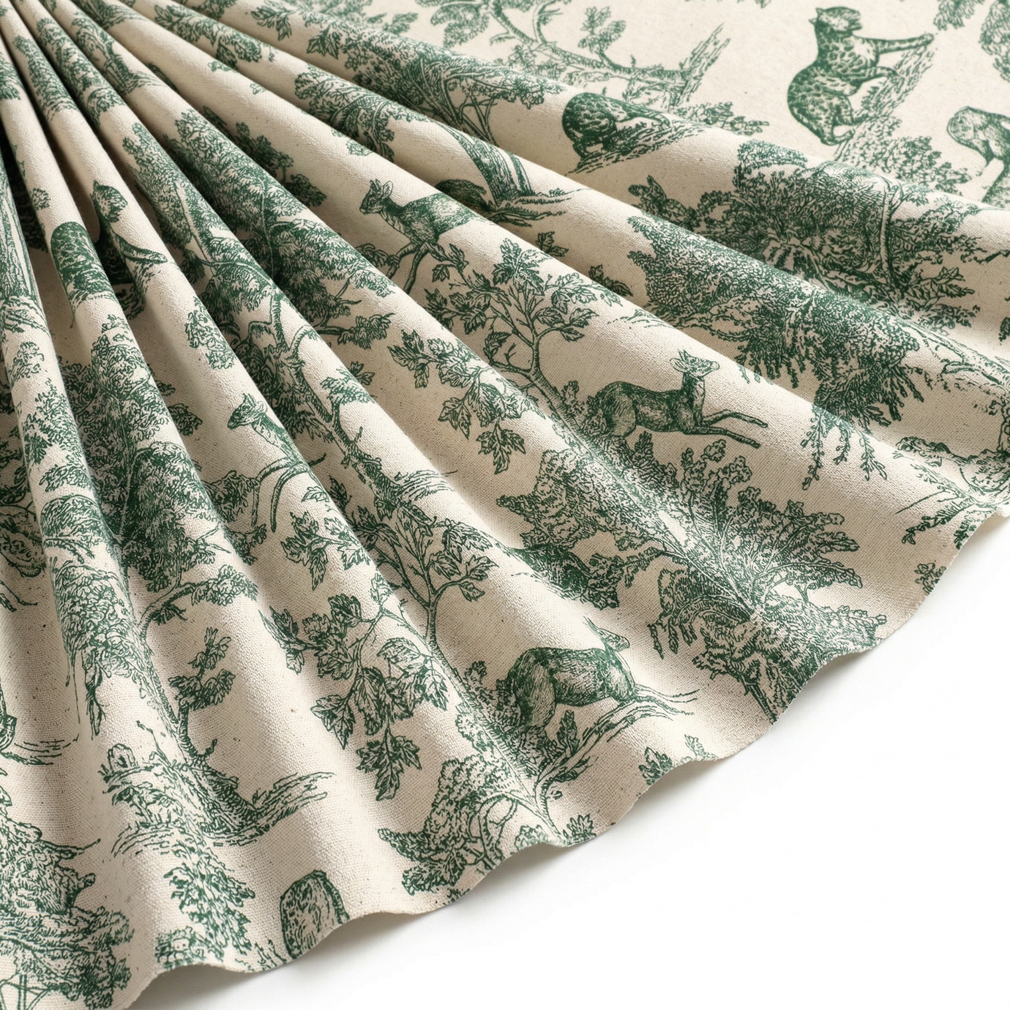 Tissu Toile de Jouy Coton Savane Vert