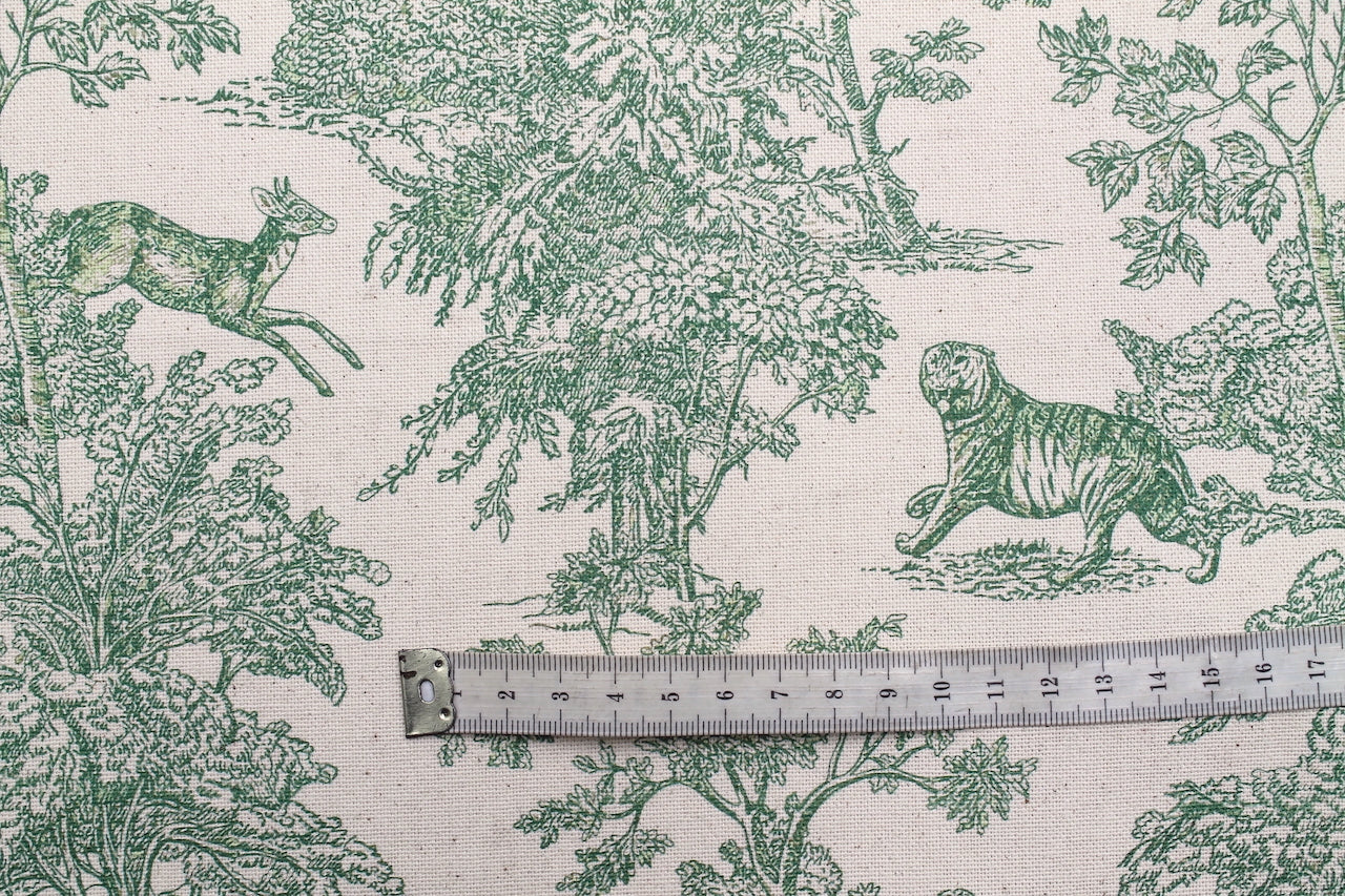 Tissu Toile de Jouy Coton Savane Vert