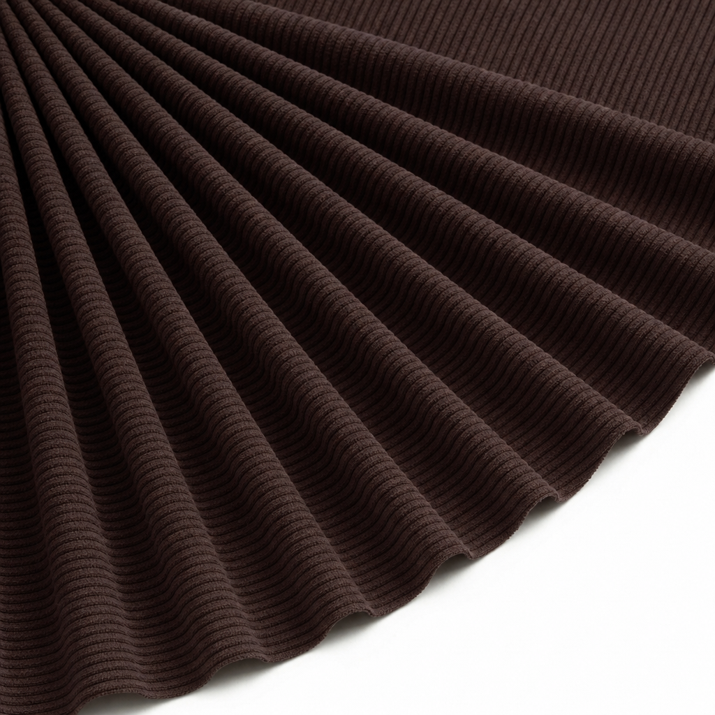 Tissu Velours Maille Côtelé Marron foncé