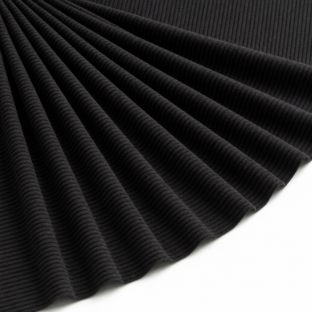 Tissu Velours Maille Côtelé Noir