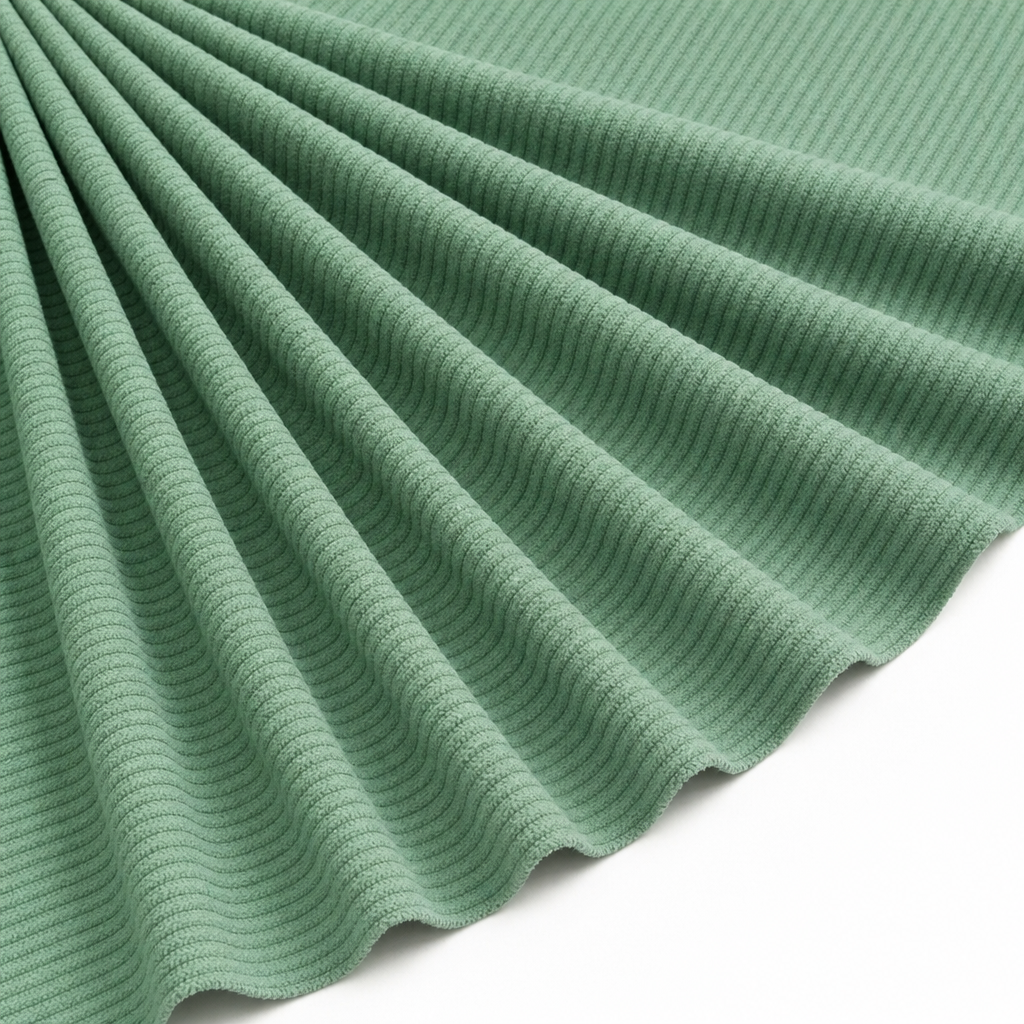 Tissu Velours Maille Côtelé Vert Tilleul