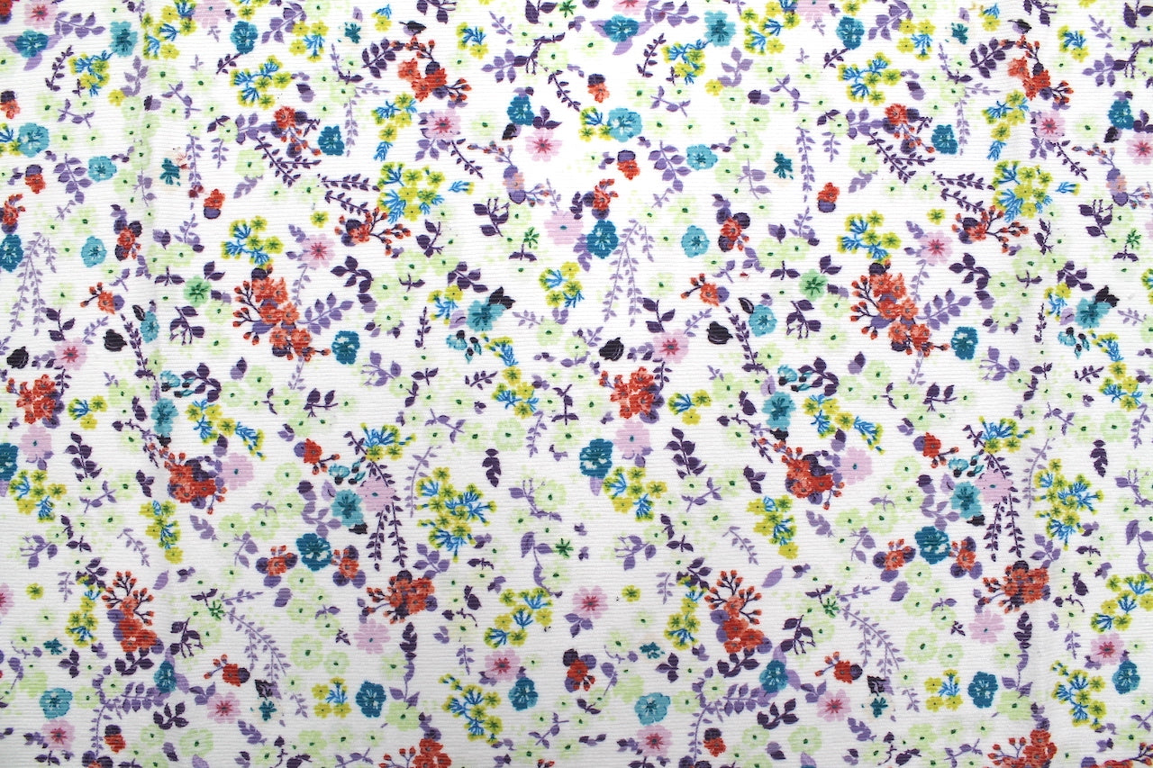 Tissu Velours côtes fines Petites fleurs Blanc