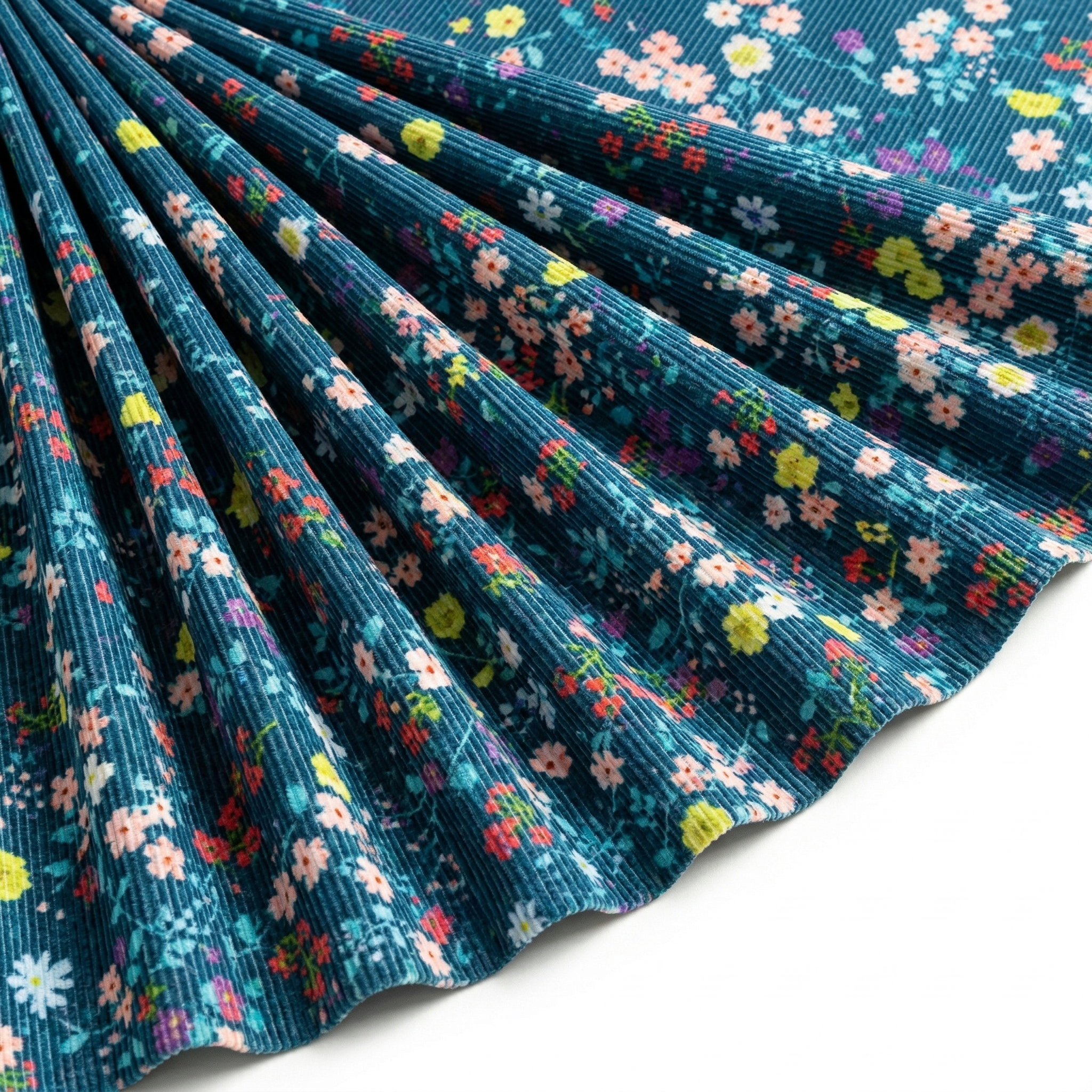 Tissu Velours côtes fines Petites fleurs Marine