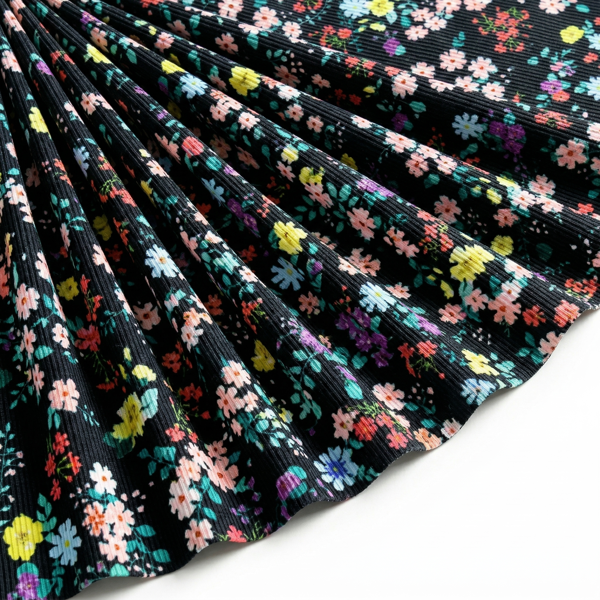 Tissu Velours côtes fines Petites fleurs Noir