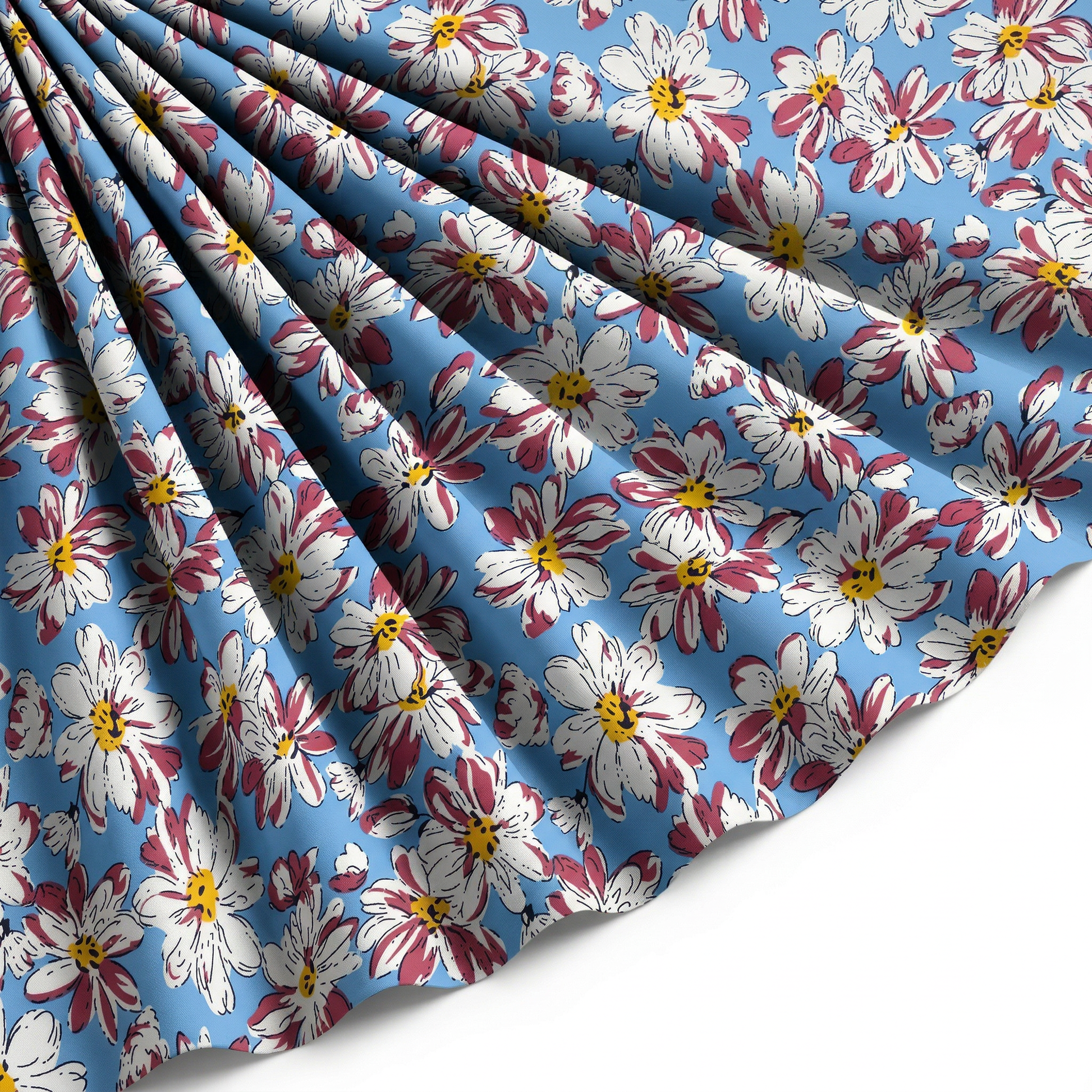 Tissu Viscose Imprimée Fleur Solène Bleu Ciel