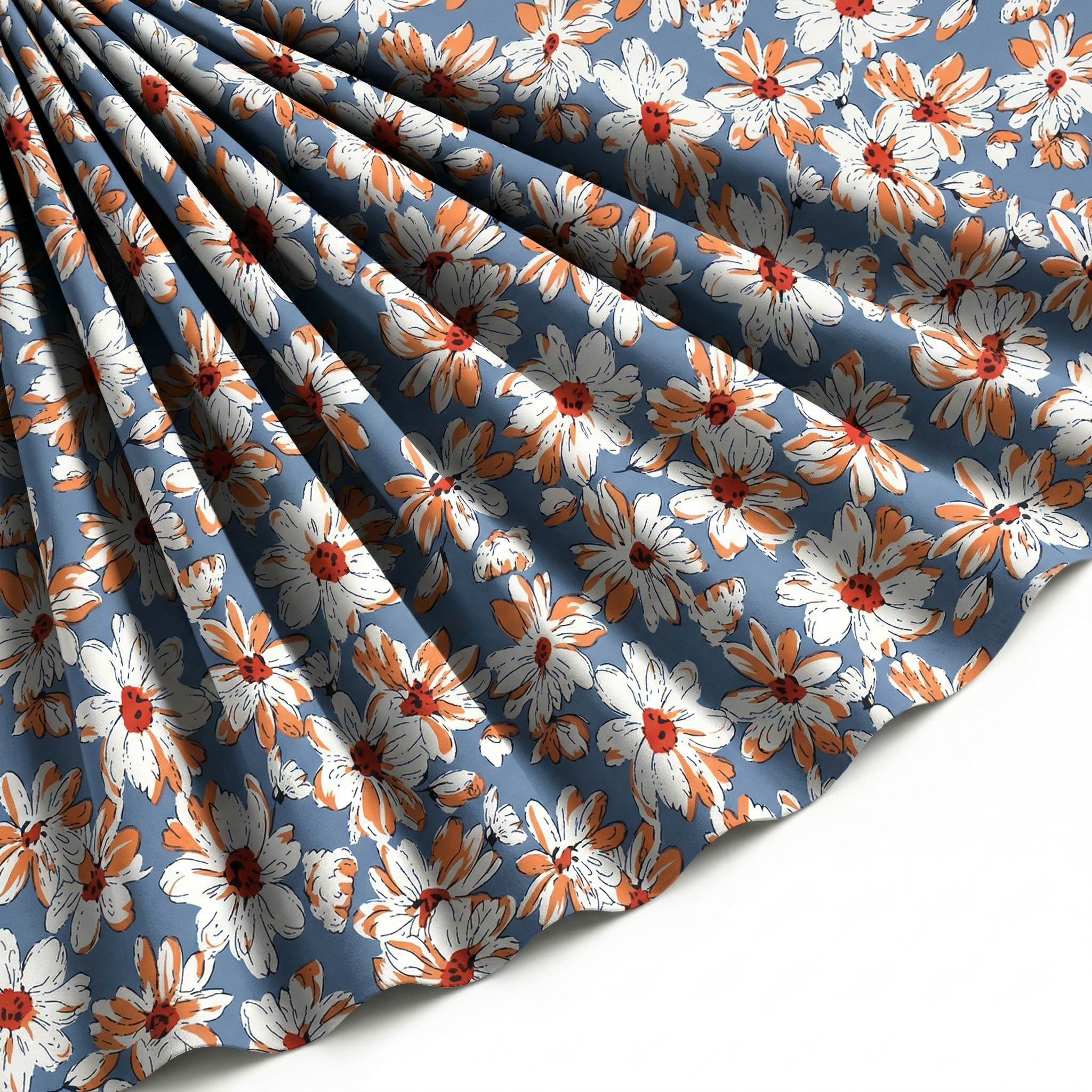 Tissu Viscose Imprimée Fleur Solène Bleu Denim