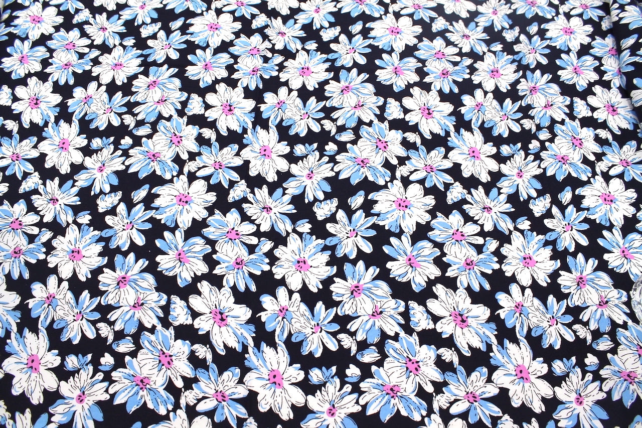 Tissu Viscose Imprimée Fleur Solène Marine