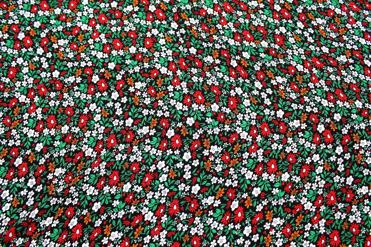Tissu Viscose Imprimée Fleur Véra Noir