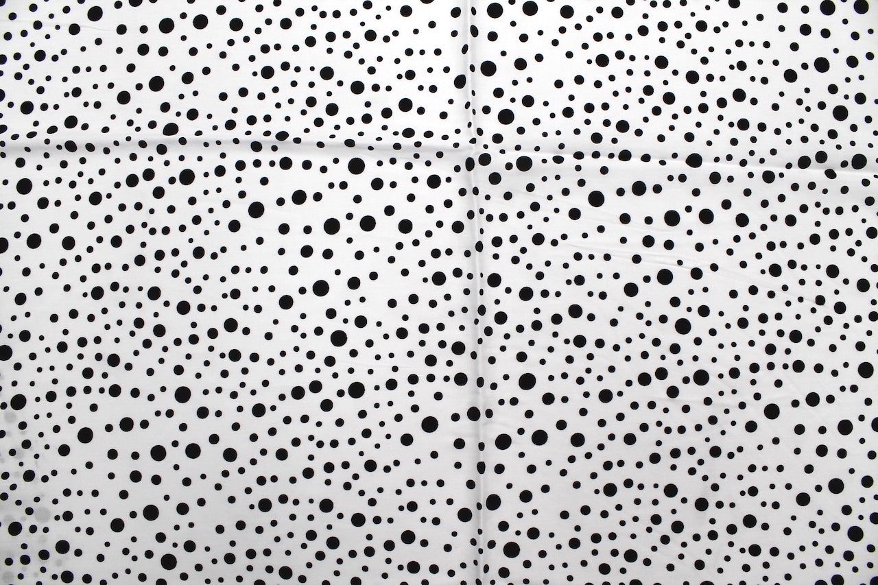 Tissu Viscose Imprimée Fond Blanc Bulles Noires