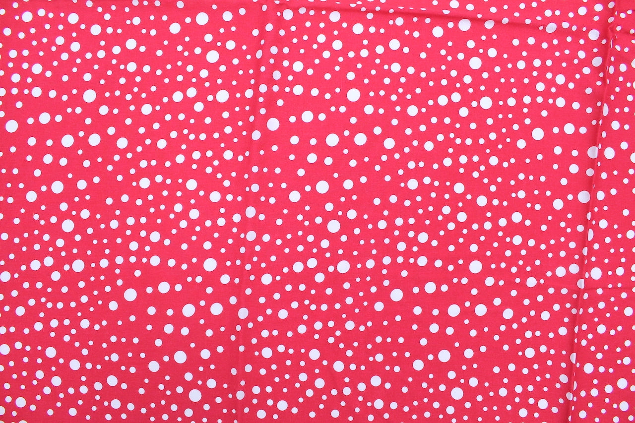 Tissu Viscose Imprimée Fond Fuchsia Bulles Blanches