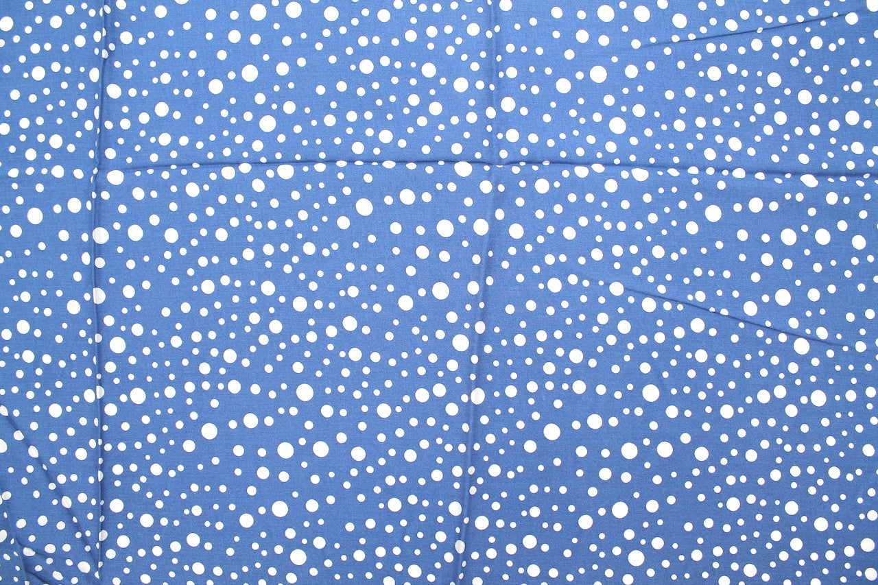Tissu Viscose Imprimée Fond Indigo Bulles Blanches
