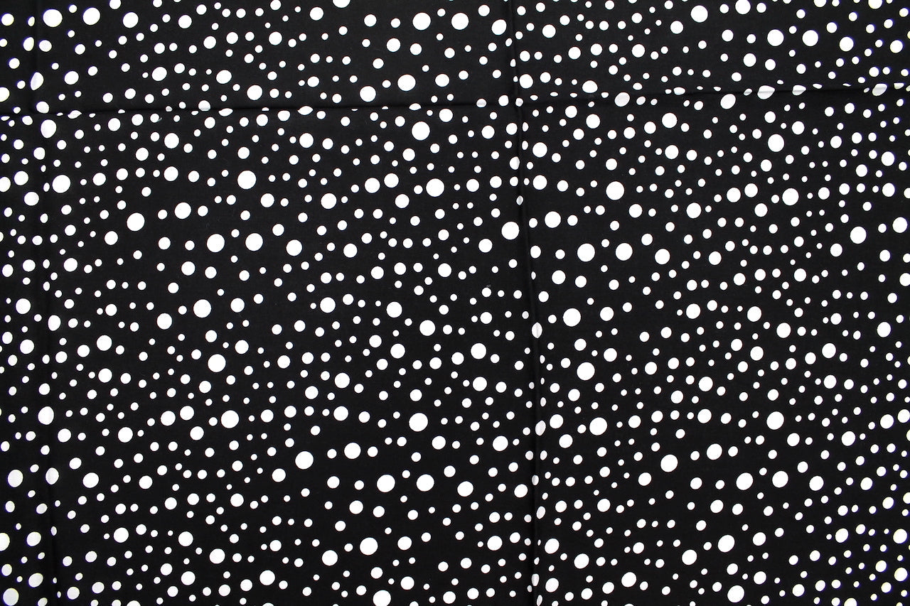 Tissu Viscose Imprimée Fond Noir Bulles Blanches