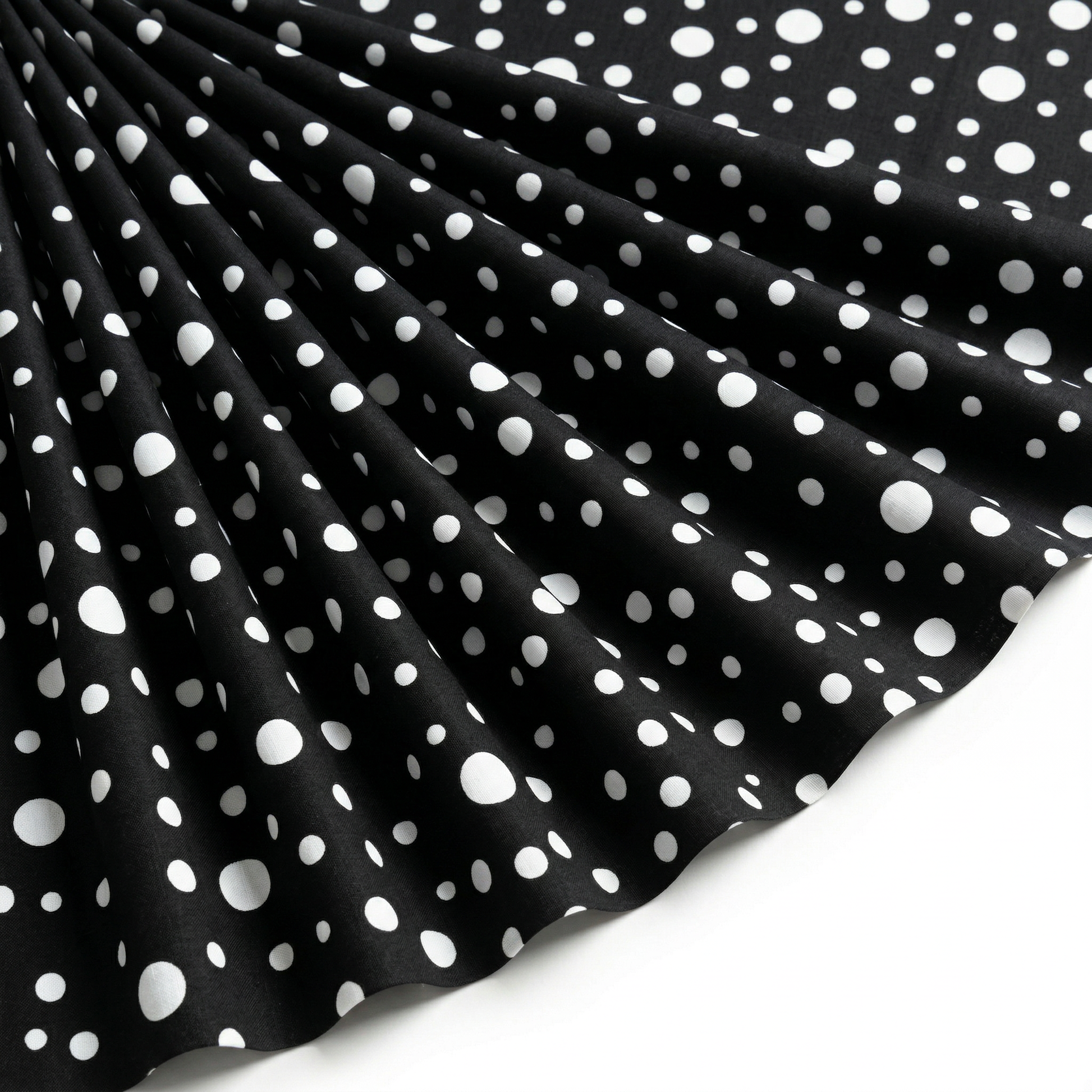 Tissu Viscose Imprimée Fond Noir Bulles Blanches