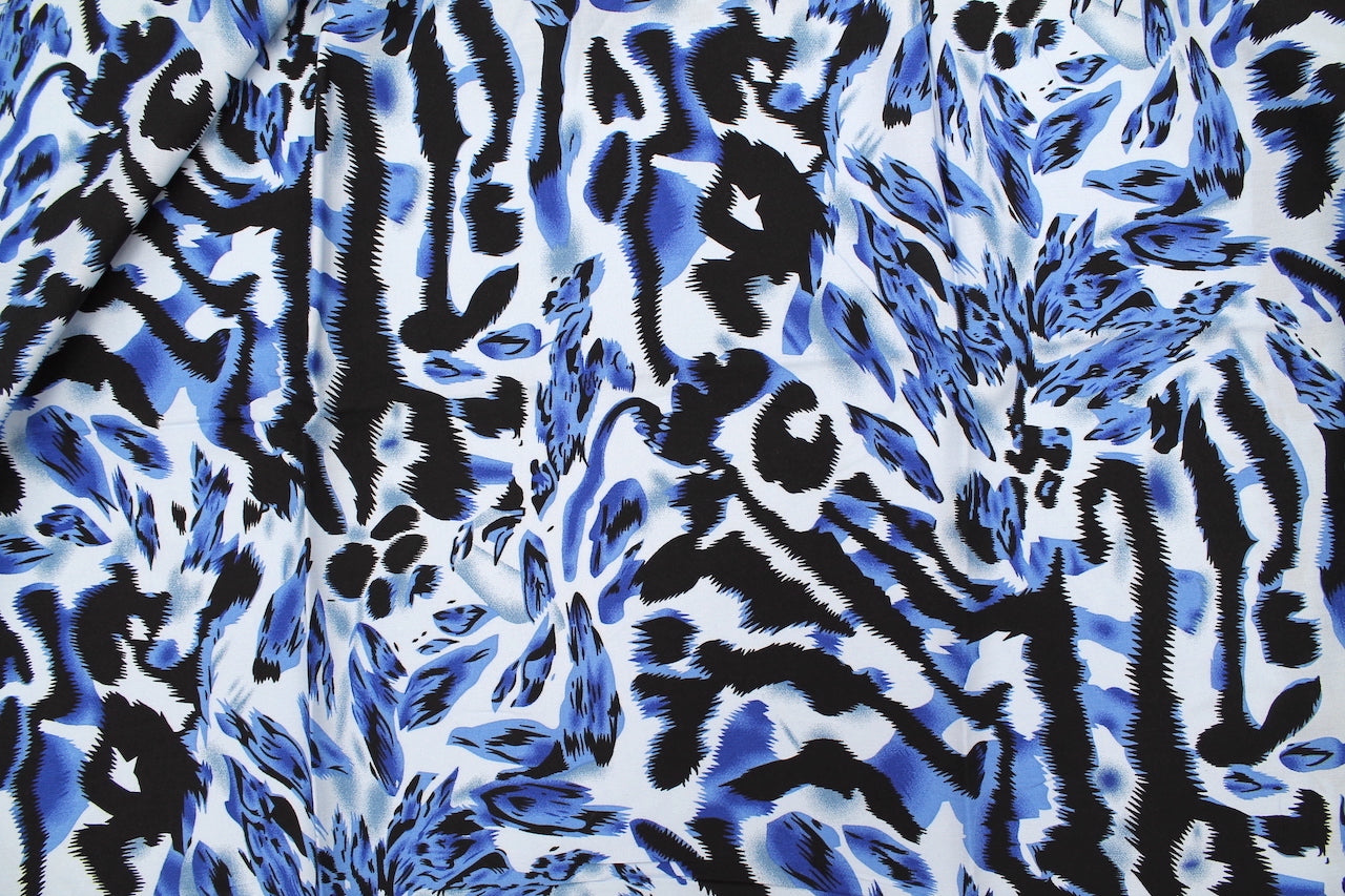 Tissu Viscose Imprimée Léopard Bleu