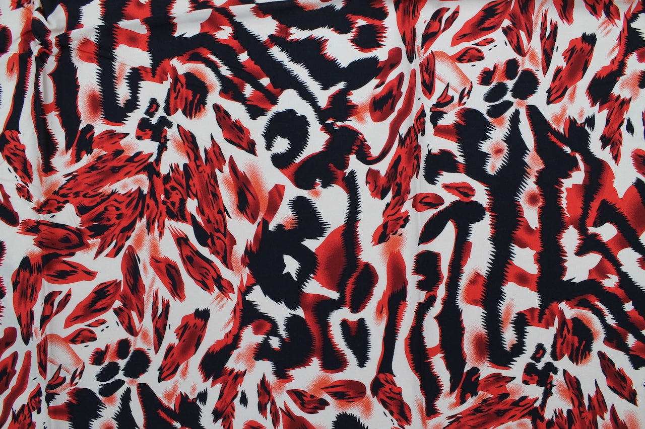 Tissu Viscose Imprimée Léopard Rouge