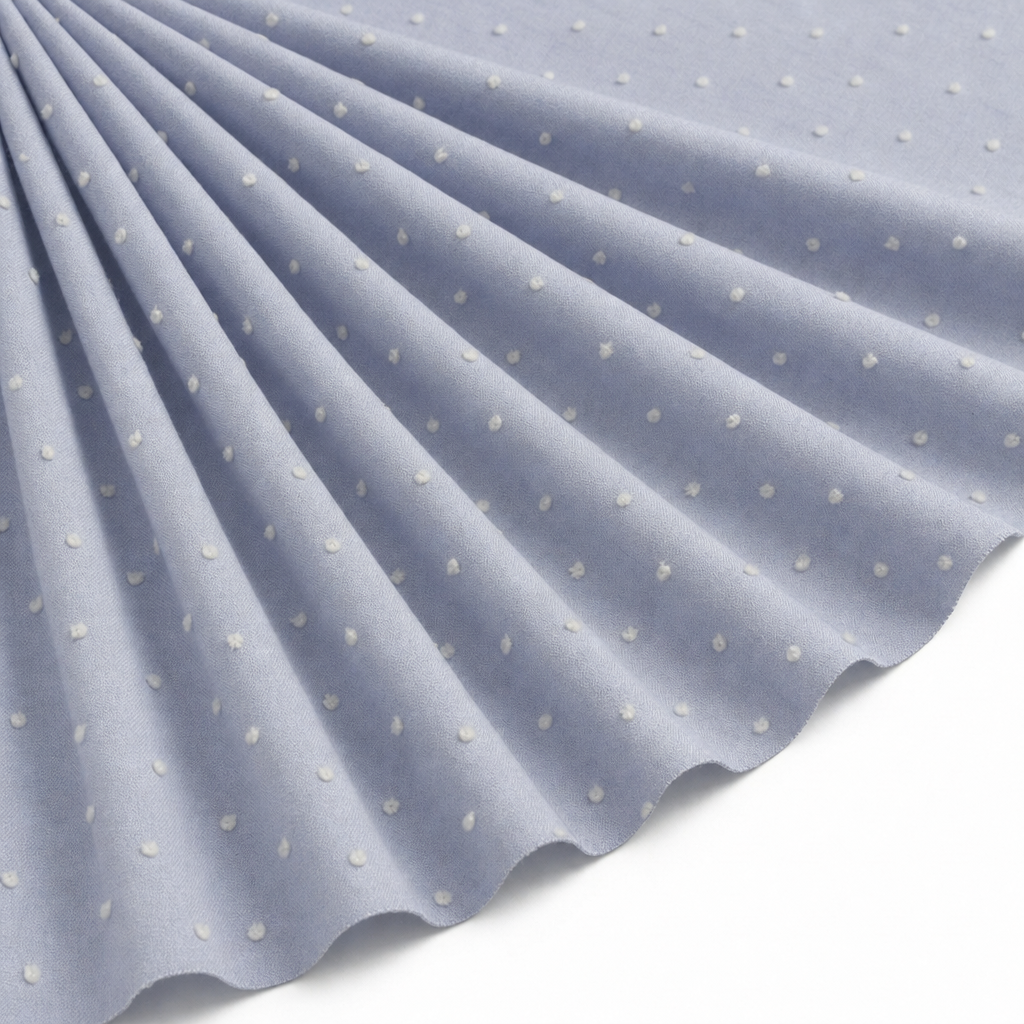 Tissu Voile de Coton Plumetis Bleu Ciel