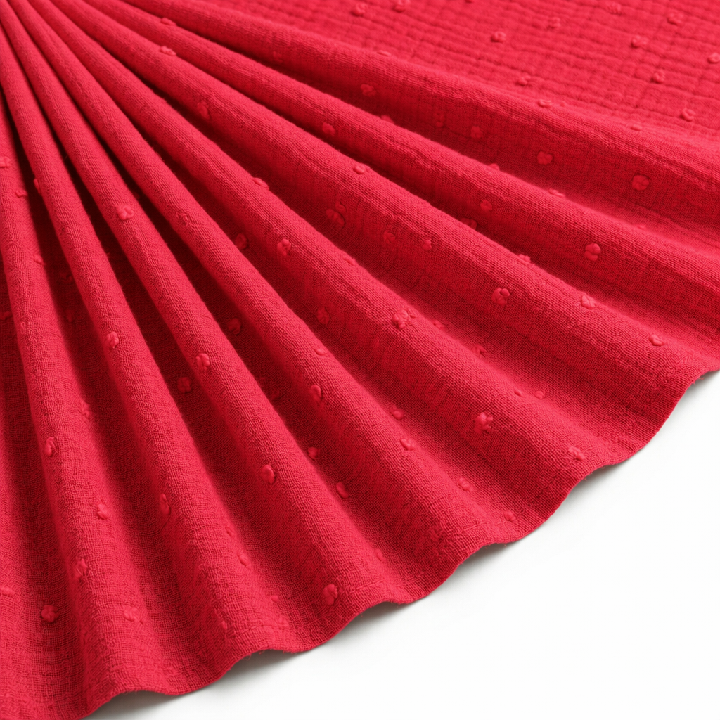 Tissu Double Gaze de Coton Plumetis Uni Rouge
