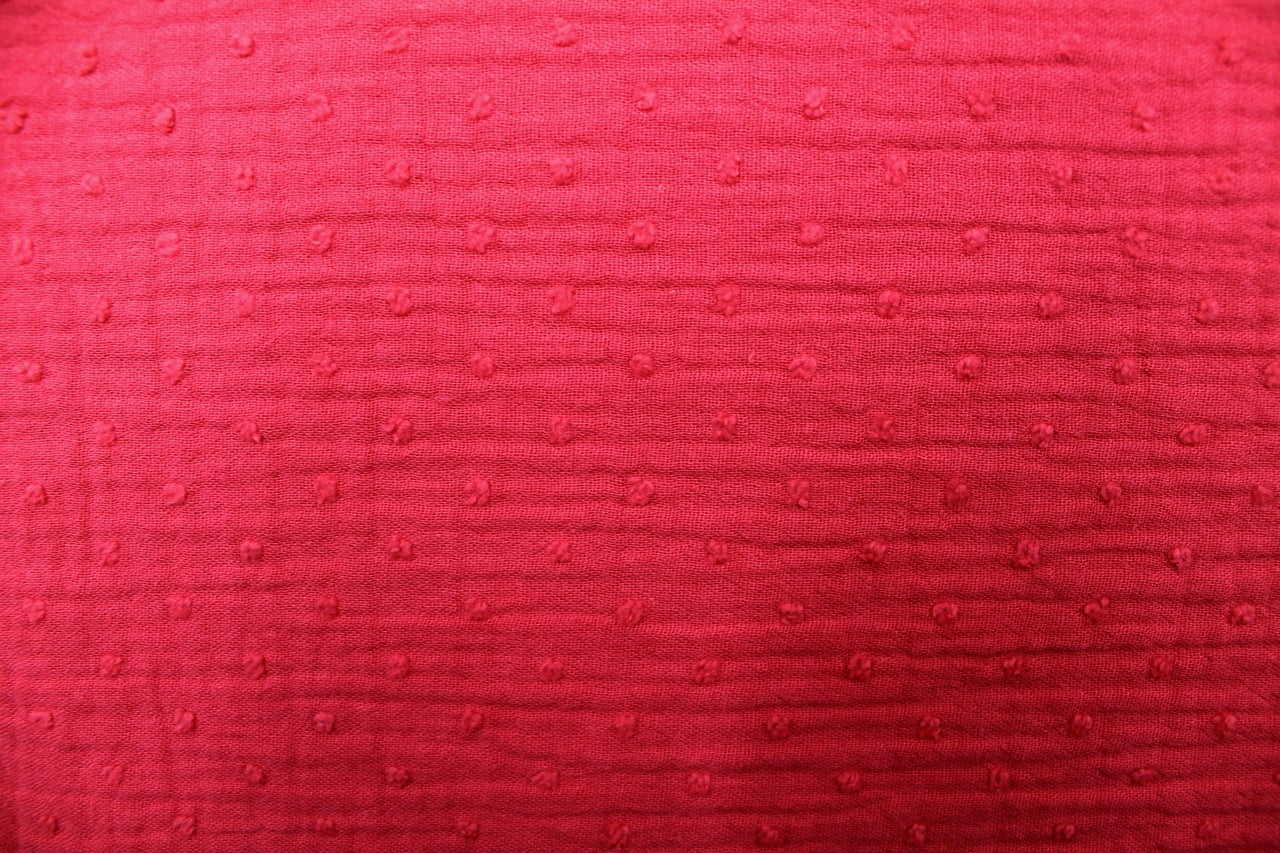 Tissu Double Gaze de Coton Plumetis Uni Rouge