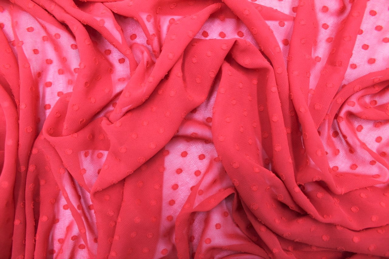 Tissu Mousseline Plumetis Uni Rouge
