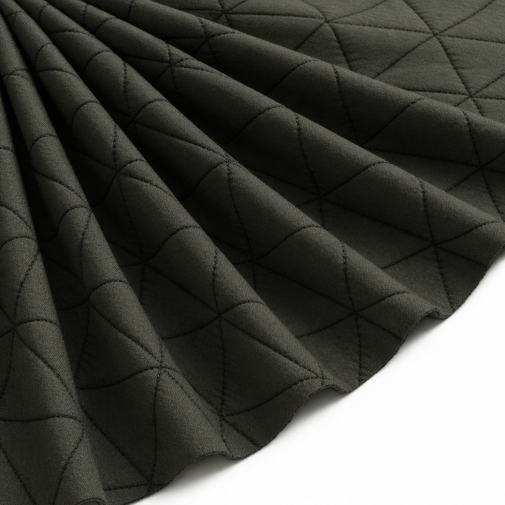 Tissu Jersey Sweat Matelassé Triangles Vert Kaki