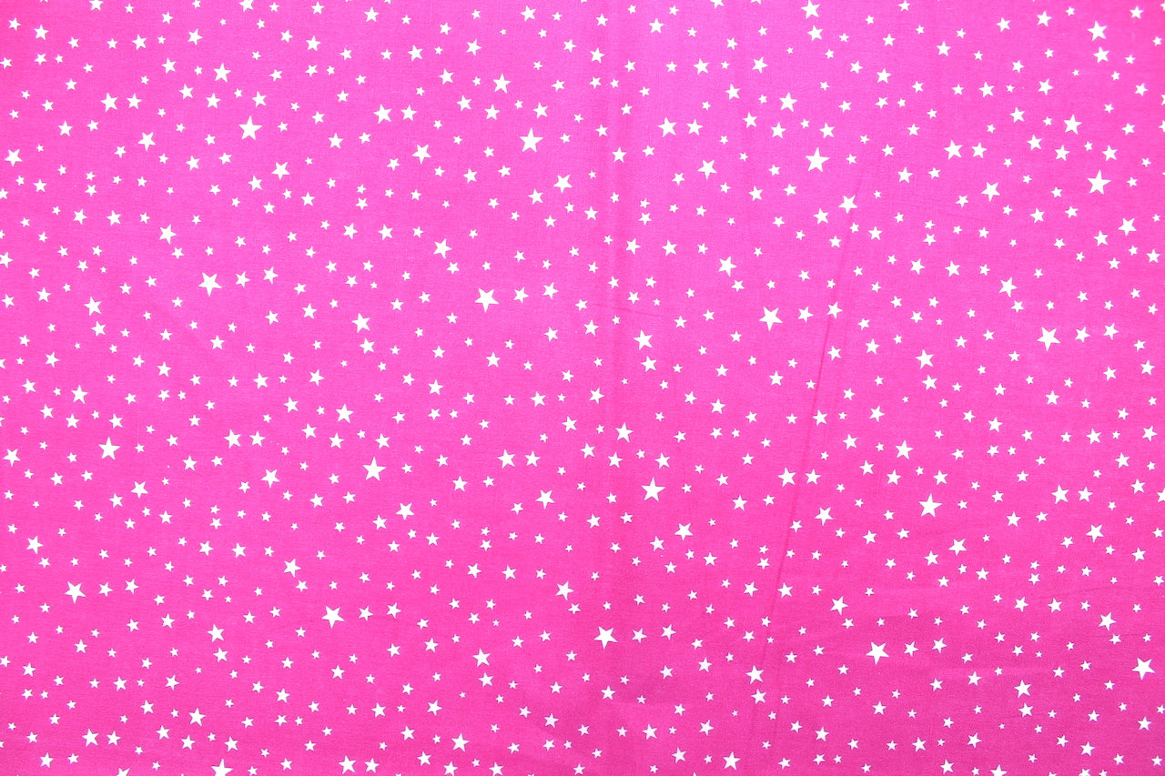 Tissu Popeline de Coton Imprimé Étoiles Fuchsia