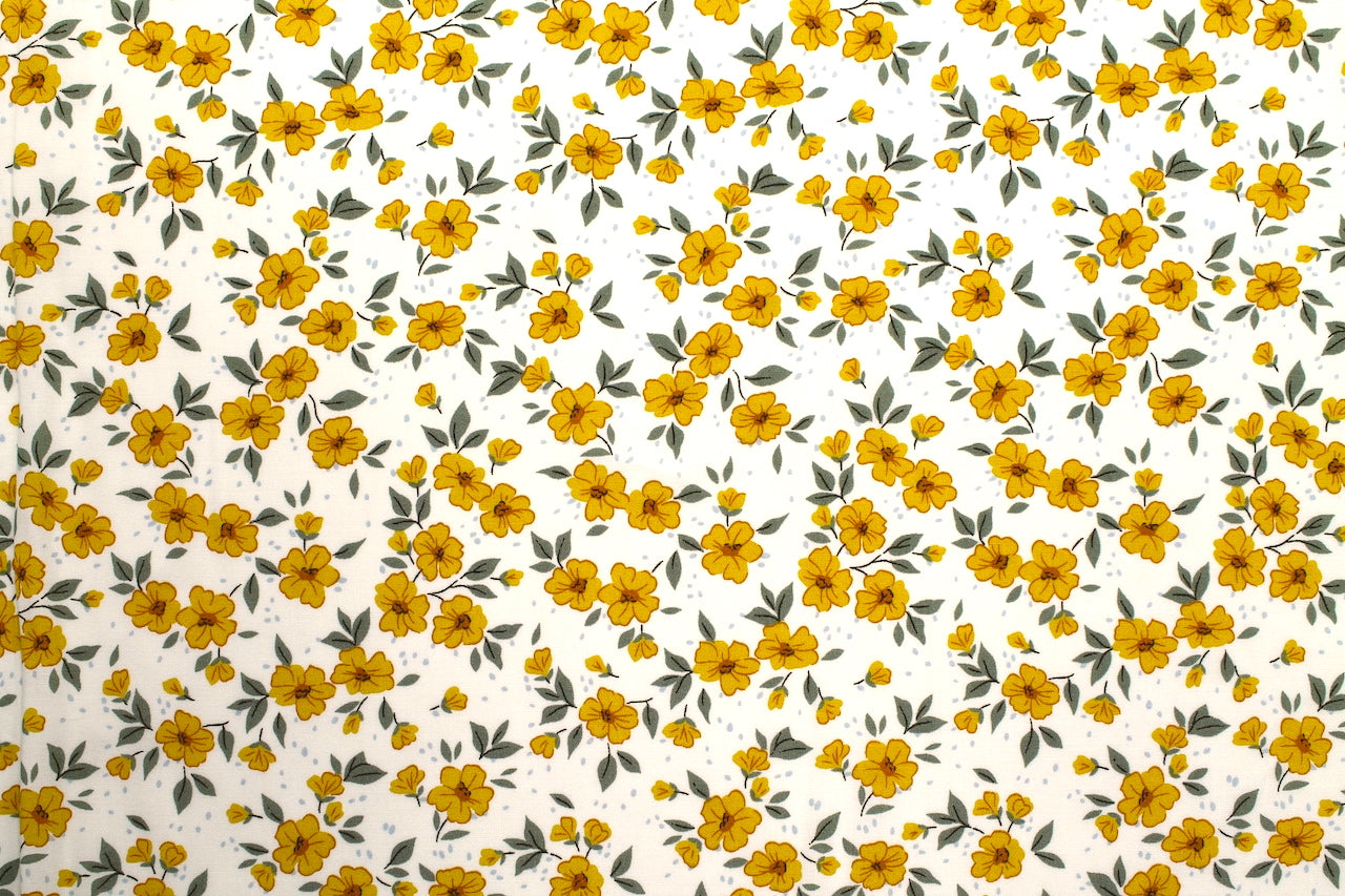 Tissu Popeline de Viscose Imprimé Fleur Délphine Moutarde