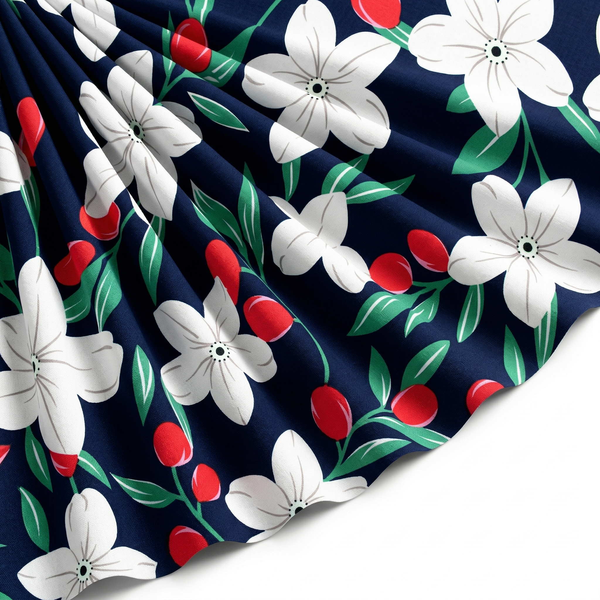Tissu Popeline de Viscose Imprimé Fleur Évy Marine
